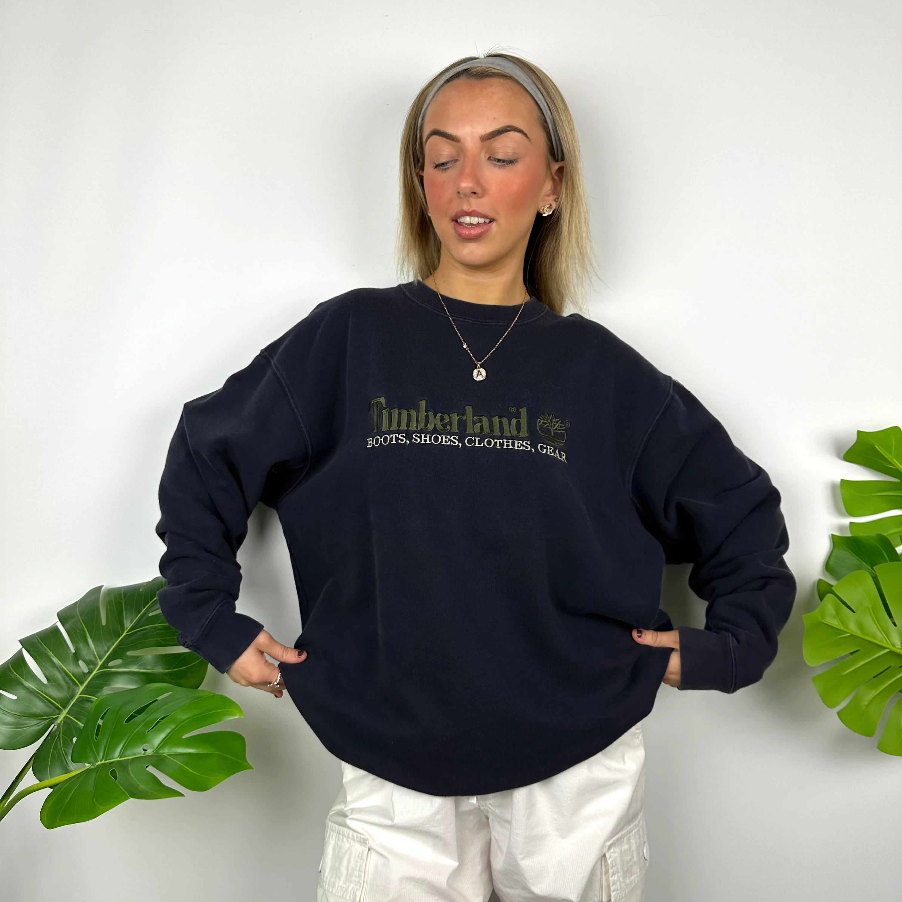 Timberland Navy Embroidered Spell Out Sweatshirt (L) - Image 3