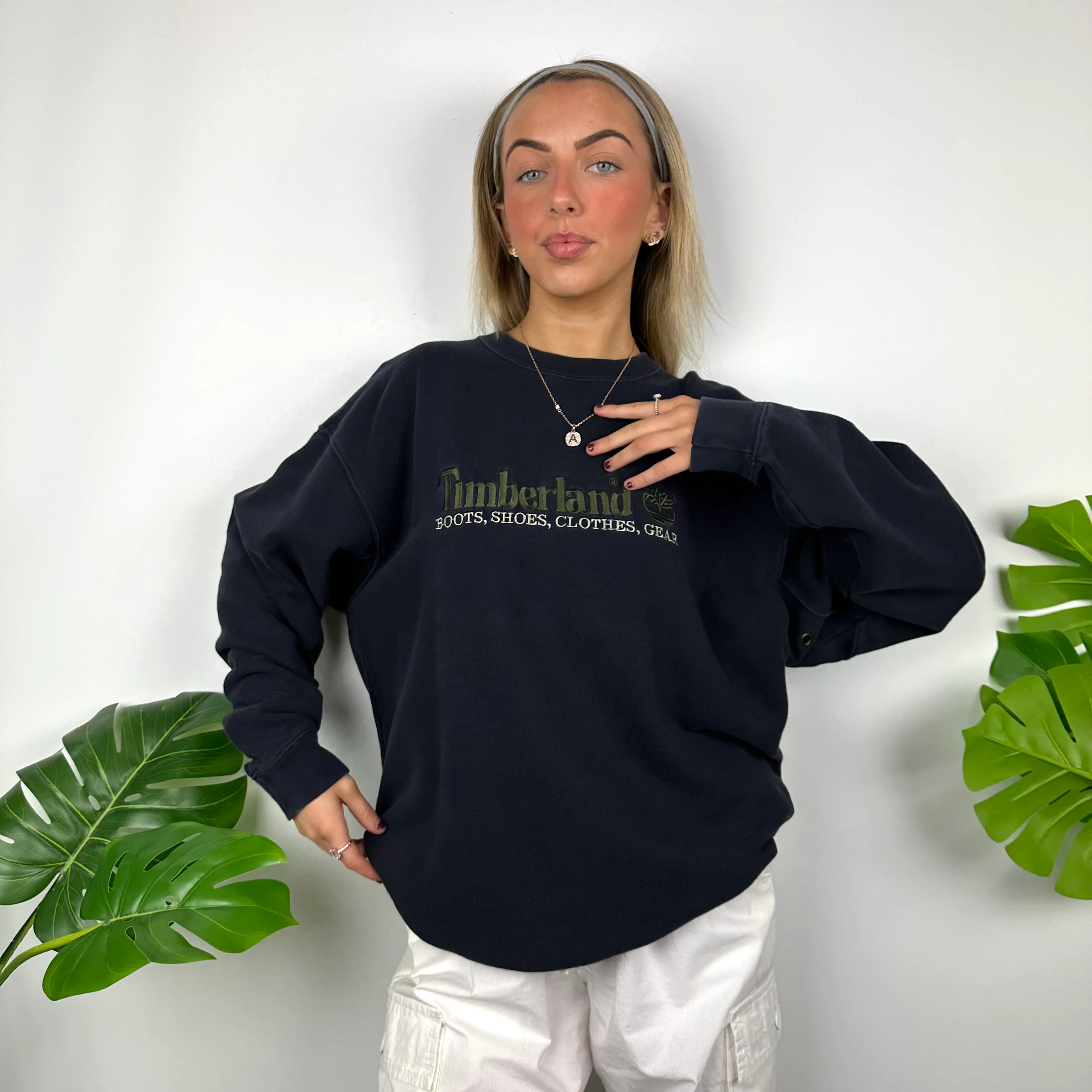 Timberland Navy Embroidered Spell Out Sweatshirt (L) - Image 5