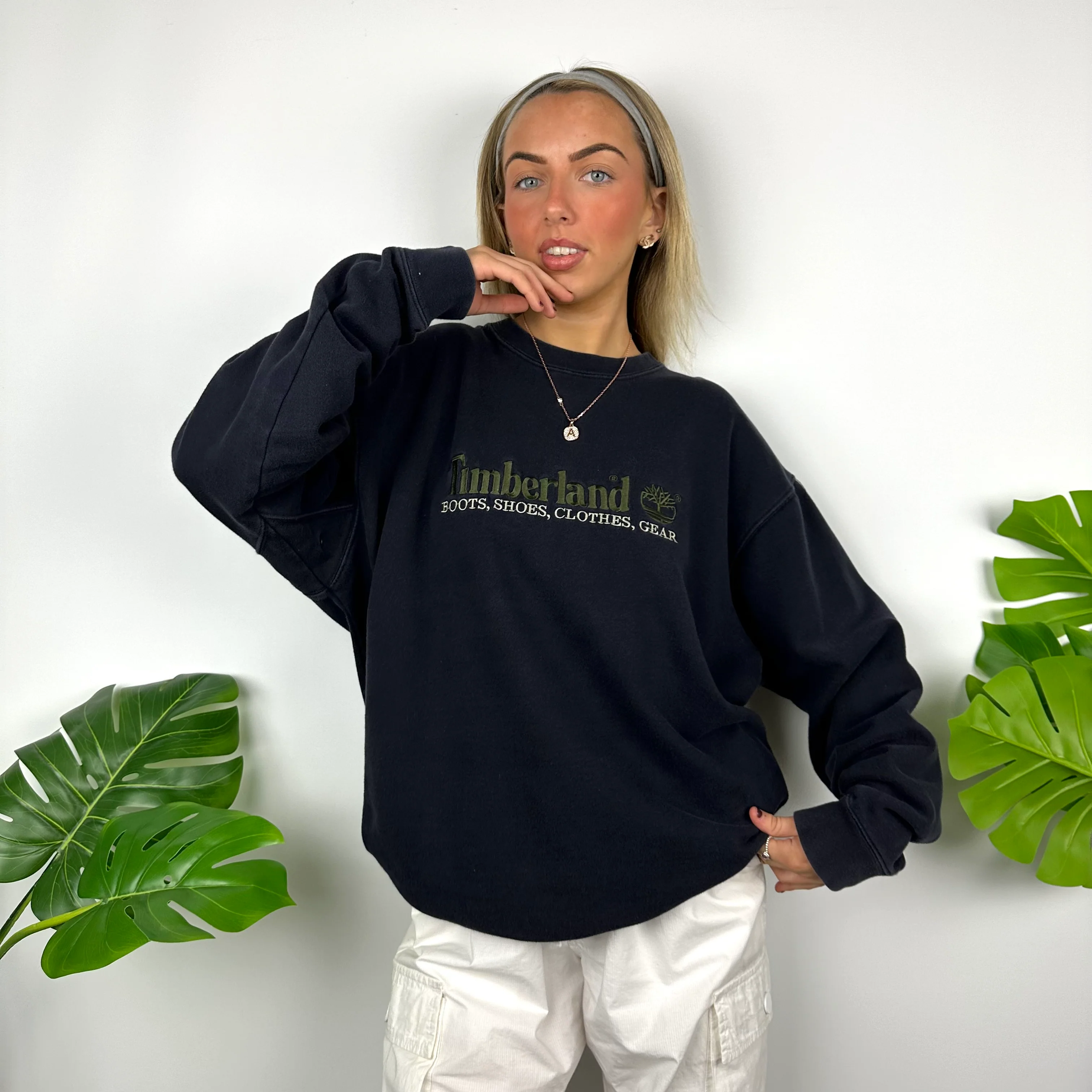 Timberland Navy Embroidered Spell Out Sweatshirt (L) - Image 6