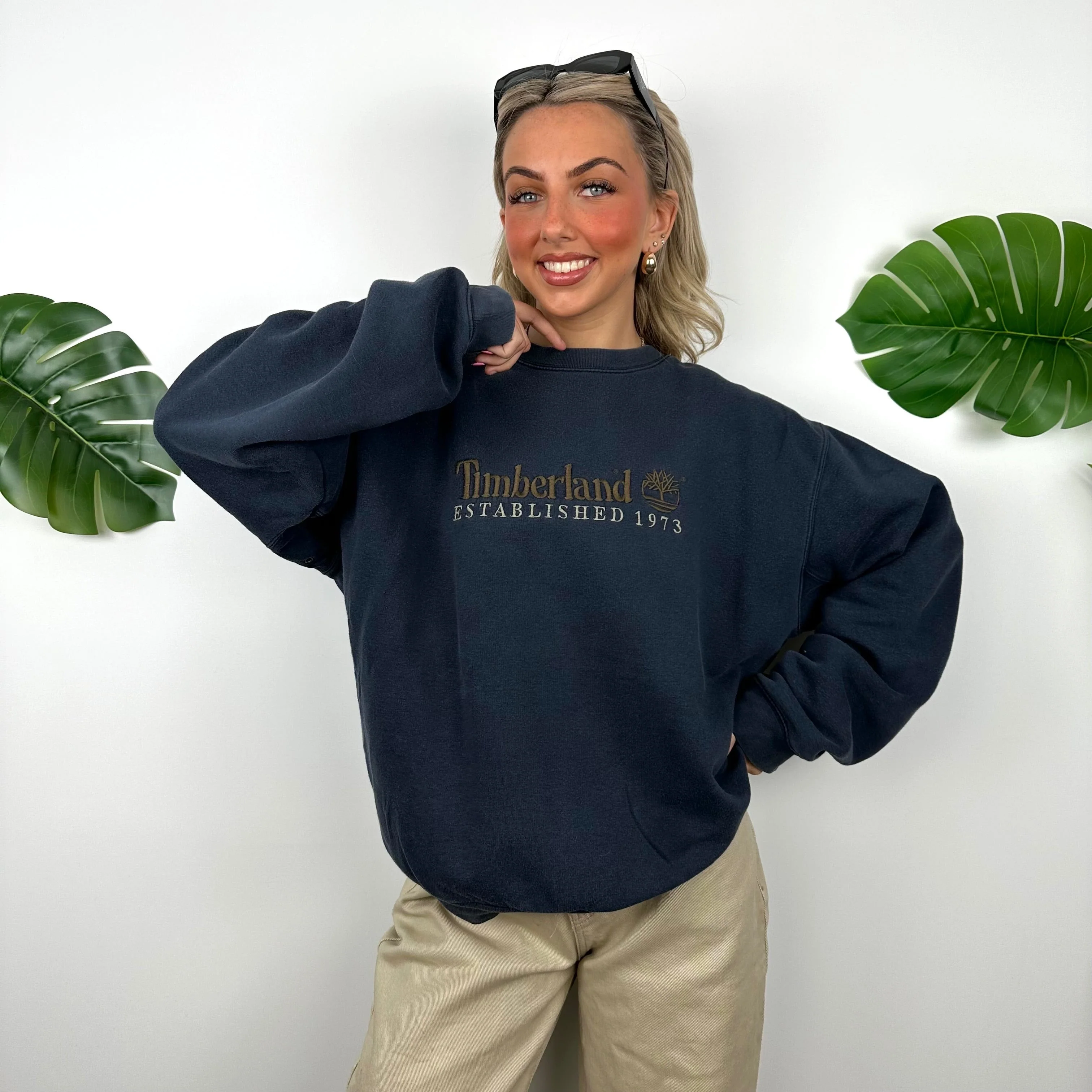 Timberland Navy Embroidered Spell Out Sweatshirt (XL)