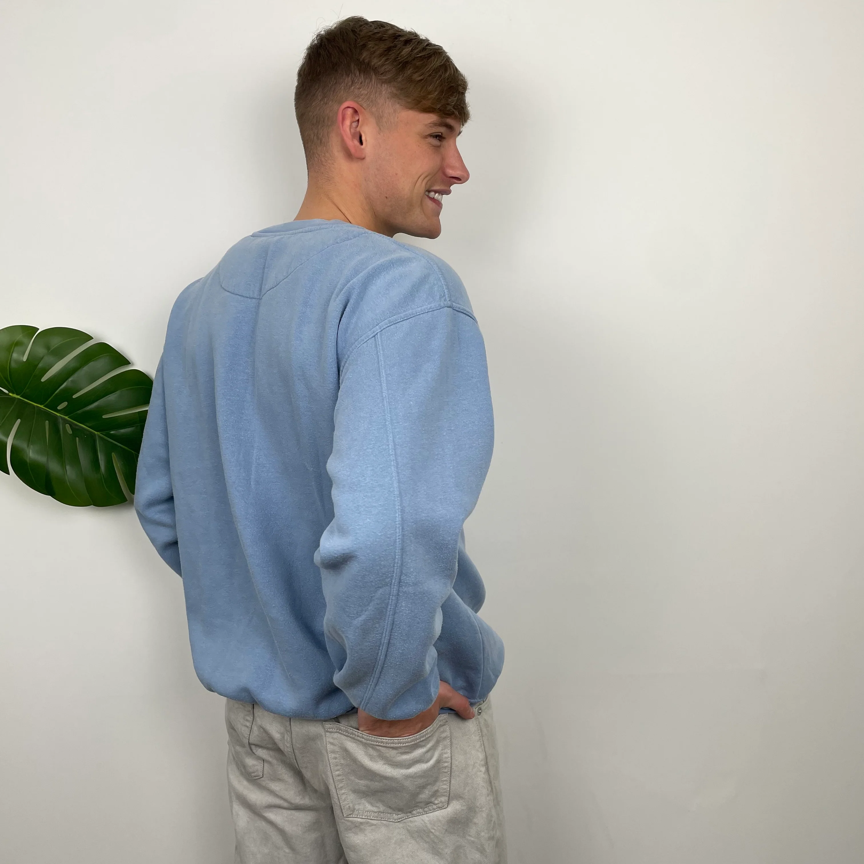 Timberland RARE Baby Blue Embroidered Spell Out Sweatshirt (M) - Image 6