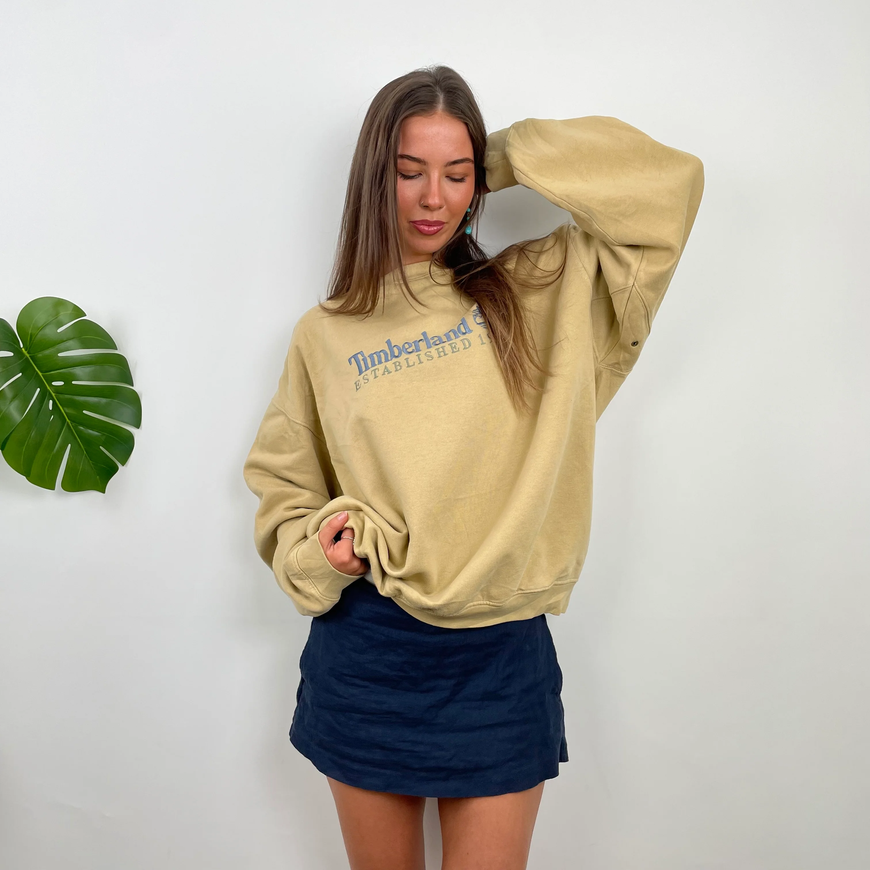 Timberland RARE Beige Embroidered Spell Out Sweatshirt  (L) - Image 3