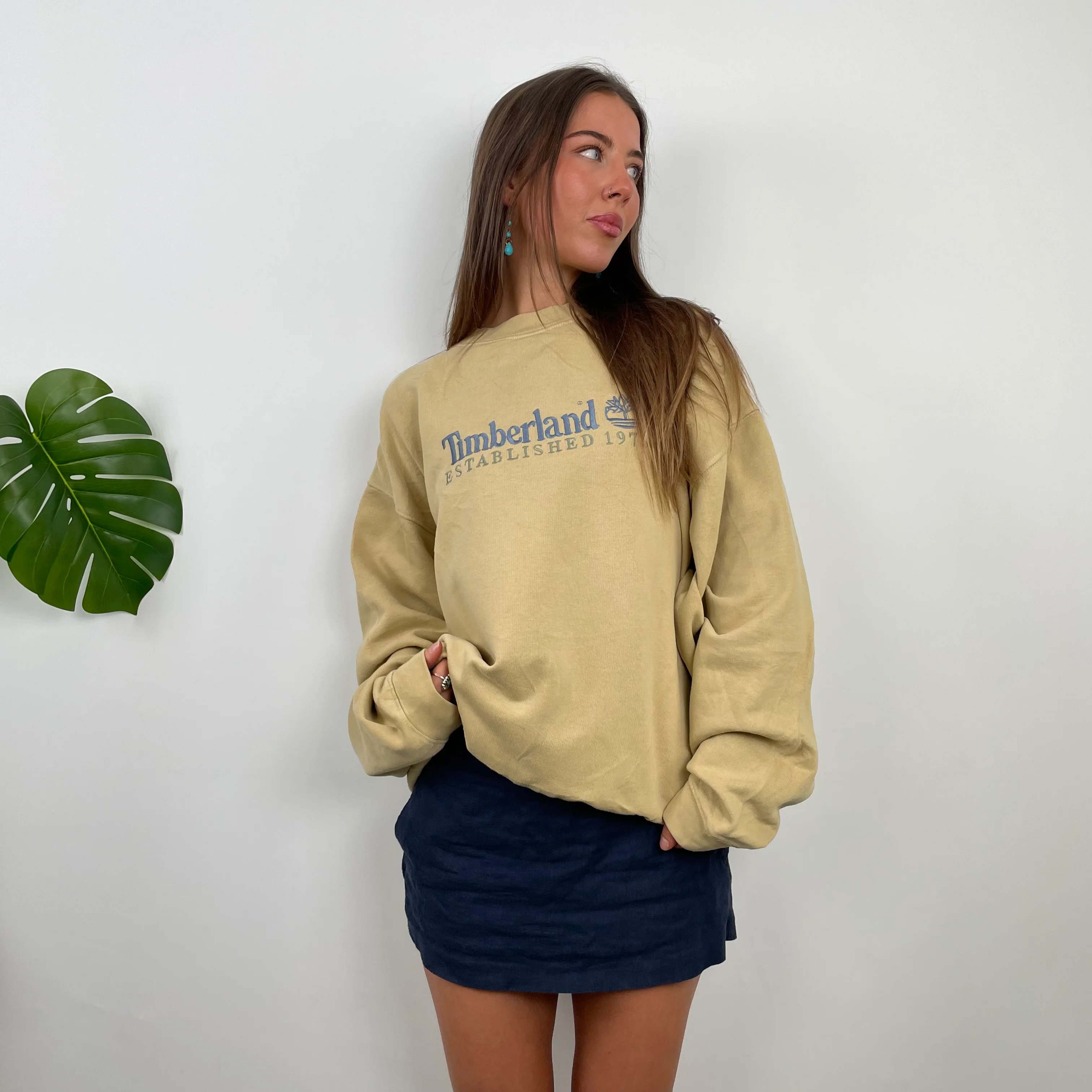 Timberland RARE Beige Embroidered Spell Out Sweatshirt  (L) - Image 6