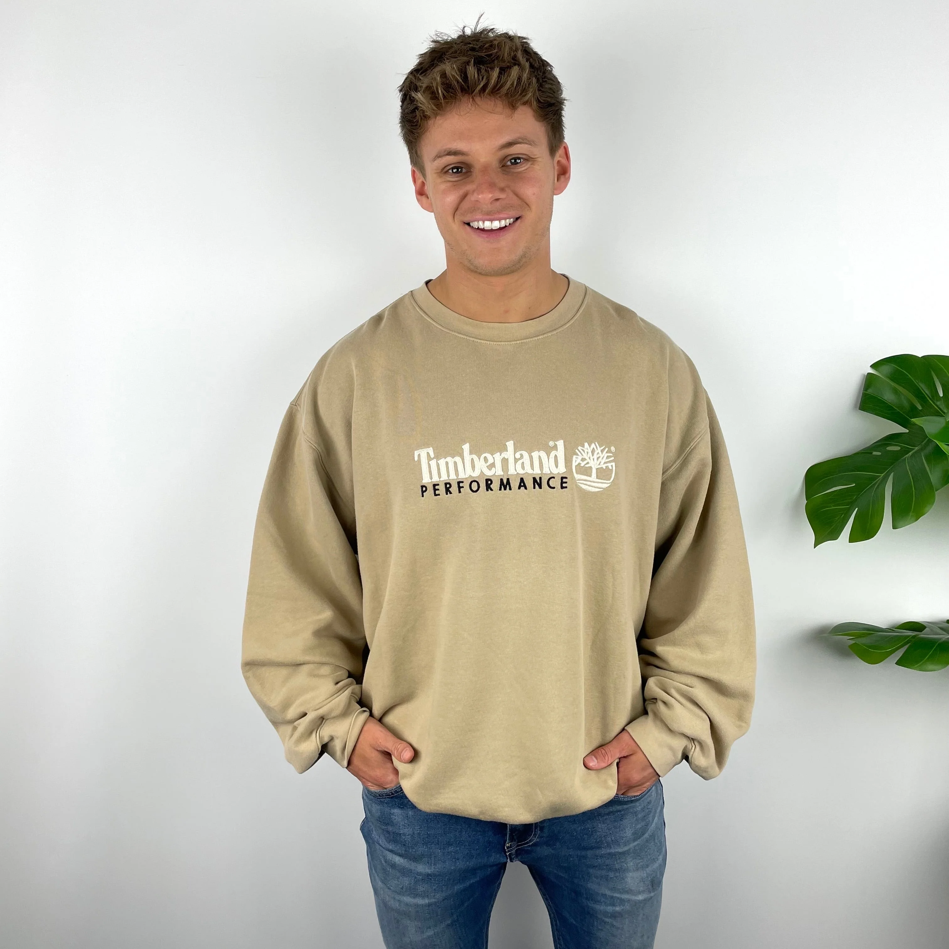 Timberland RARE Beige Embroidered Spell Out Sweatshirt  (XL) - Image 2
