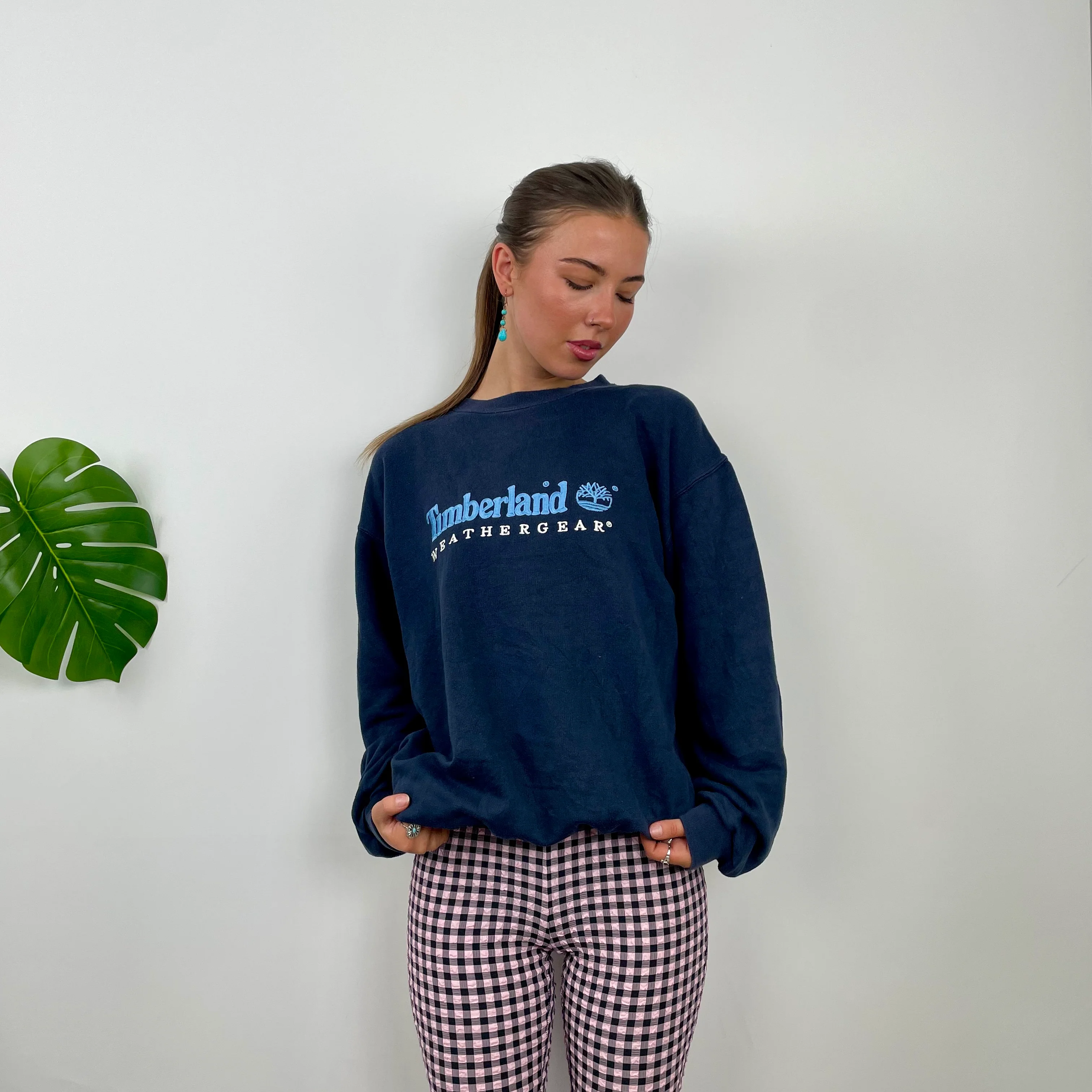 Timberland RARE Blue Embroidered Spell Out Sweatshirt (M)