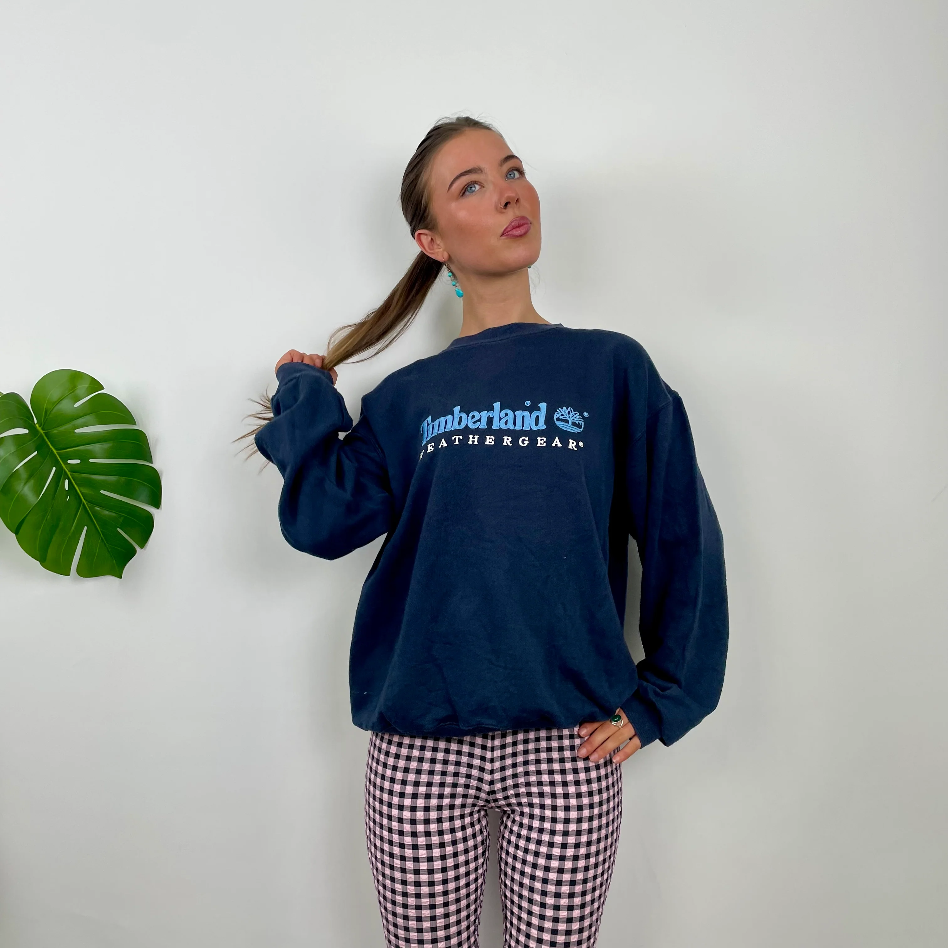 Timberland RARE Blue Embroidered Spell Out Sweatshirt (M) - Image 3