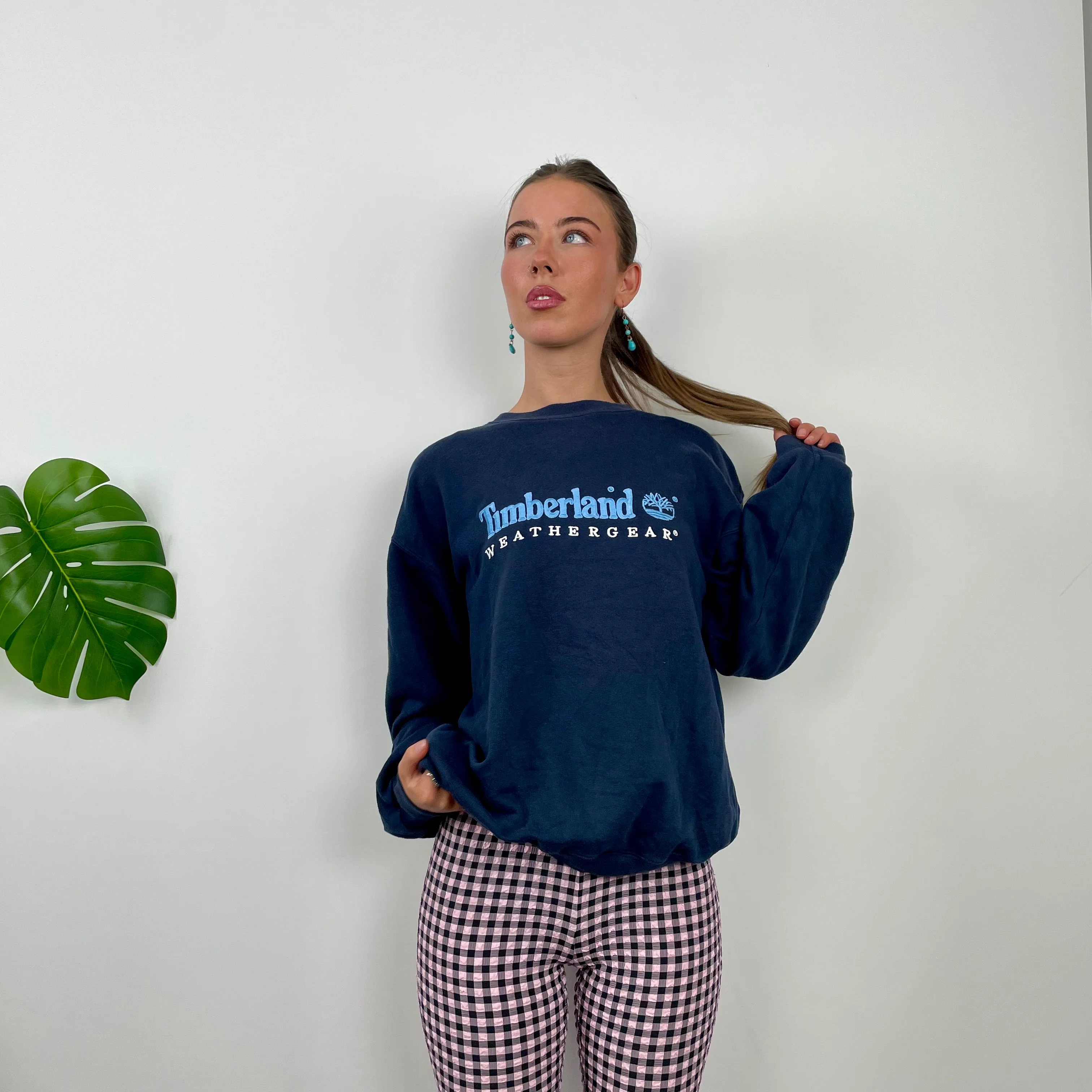 Timberland RARE Blue Embroidered Spell Out Sweatshirt (M) - Image 4