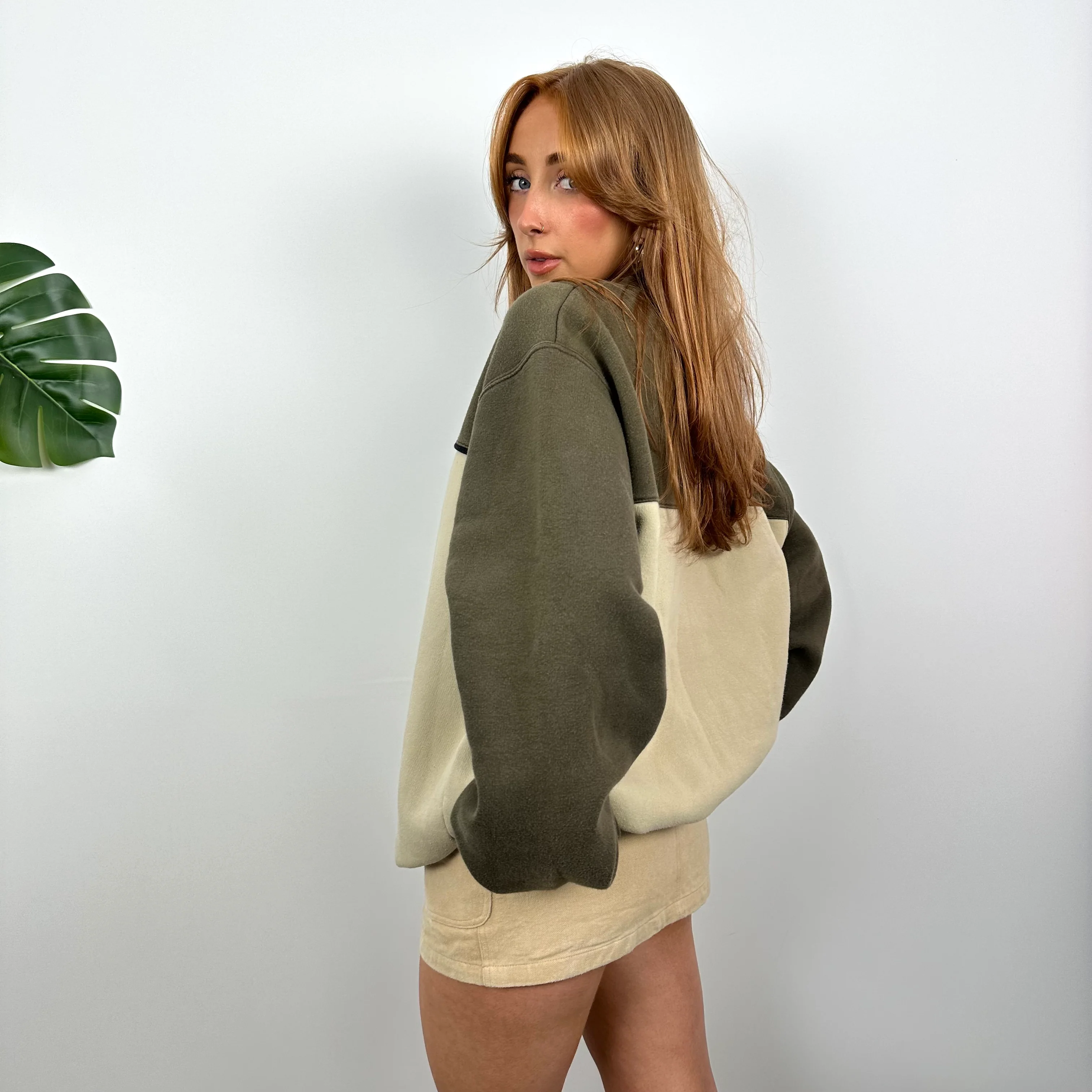 Timberland RARE Khaki and Tan Embroidered Spell Out Sweatshirt (L) - Image 4