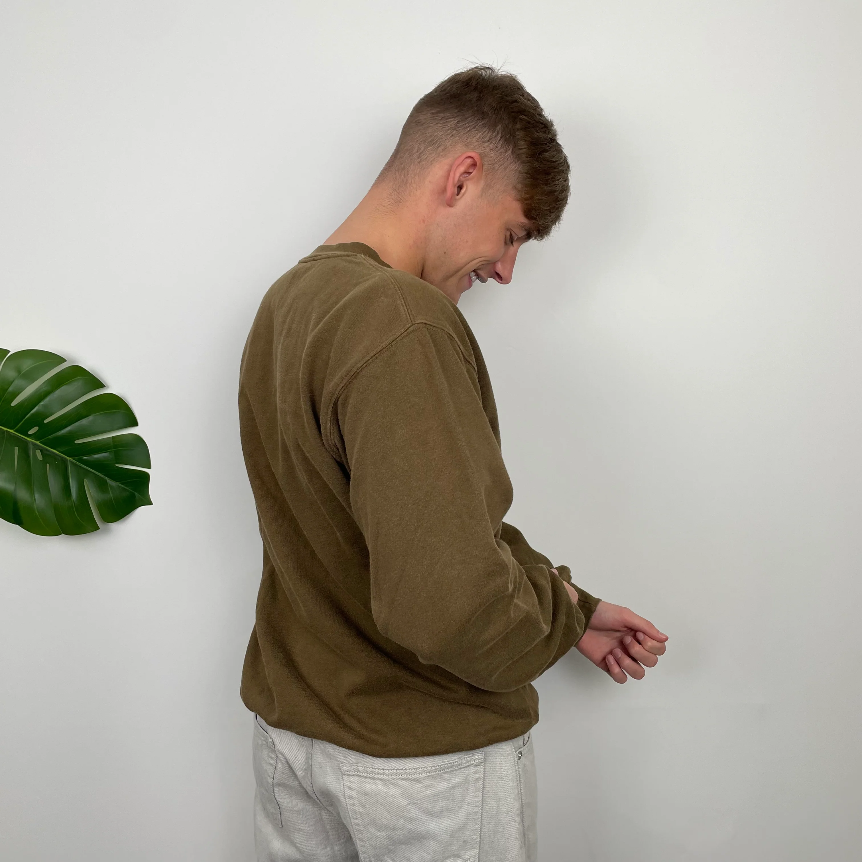Timberland RARE Khaki Embroidered Spell Out Sweatshirt (L) - Image 4