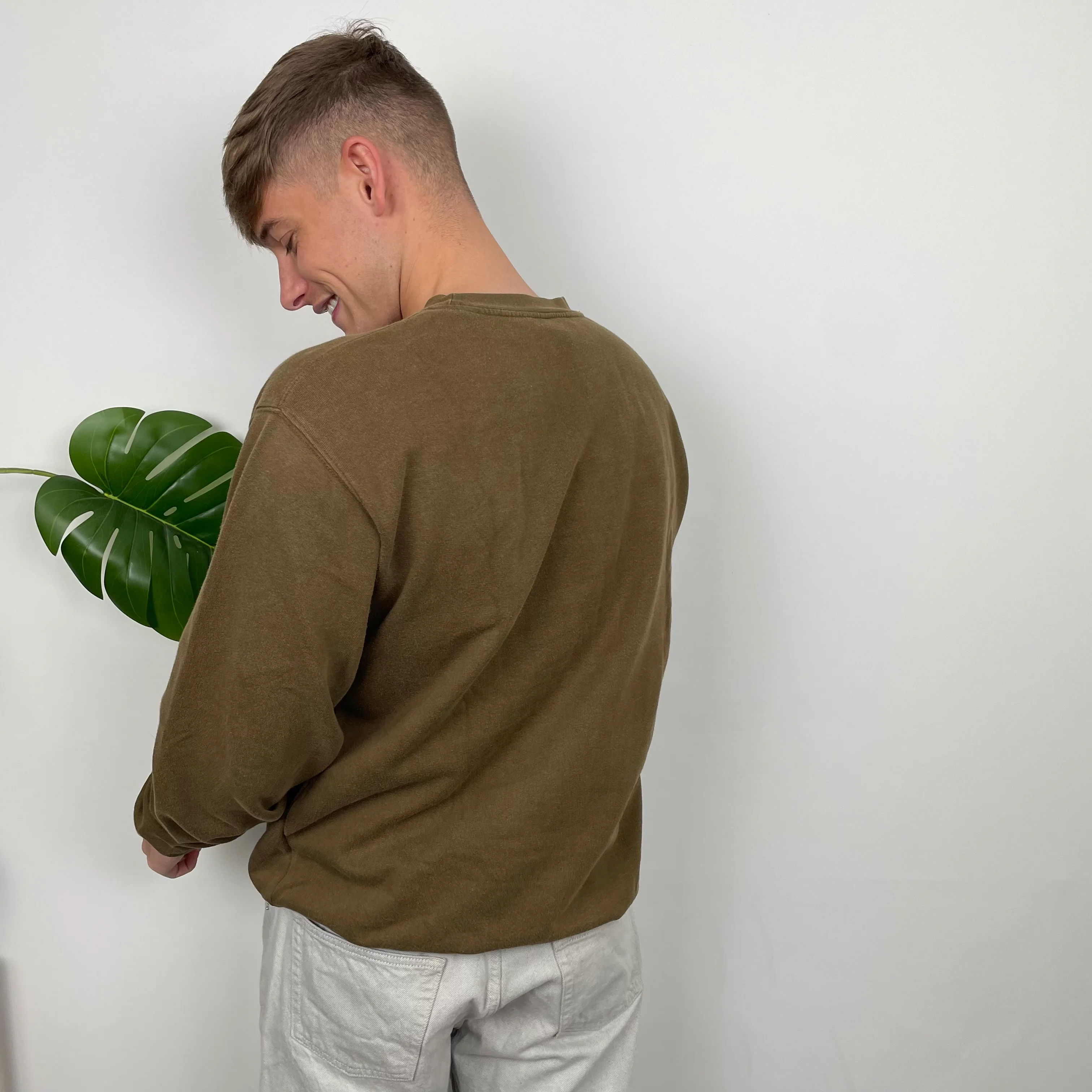 Timberland RARE Khaki Embroidered Spell Out Sweatshirt (L) - Image 5