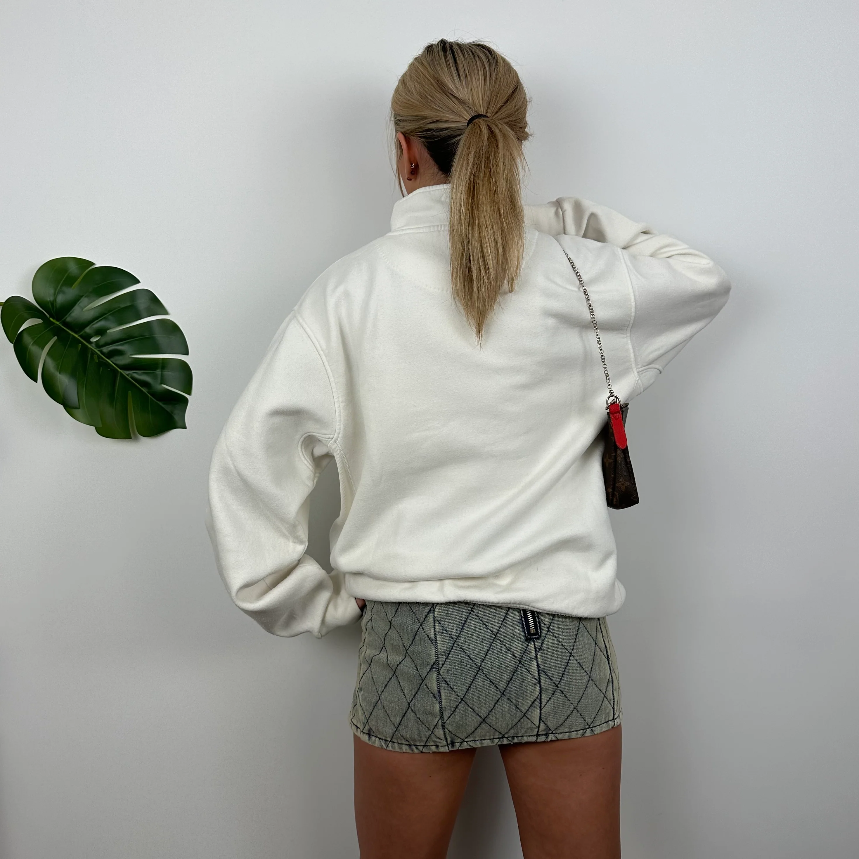Timberland RARE White Embroidered Spell Out Quarter Zip Sweatshirt (L) - Image 4