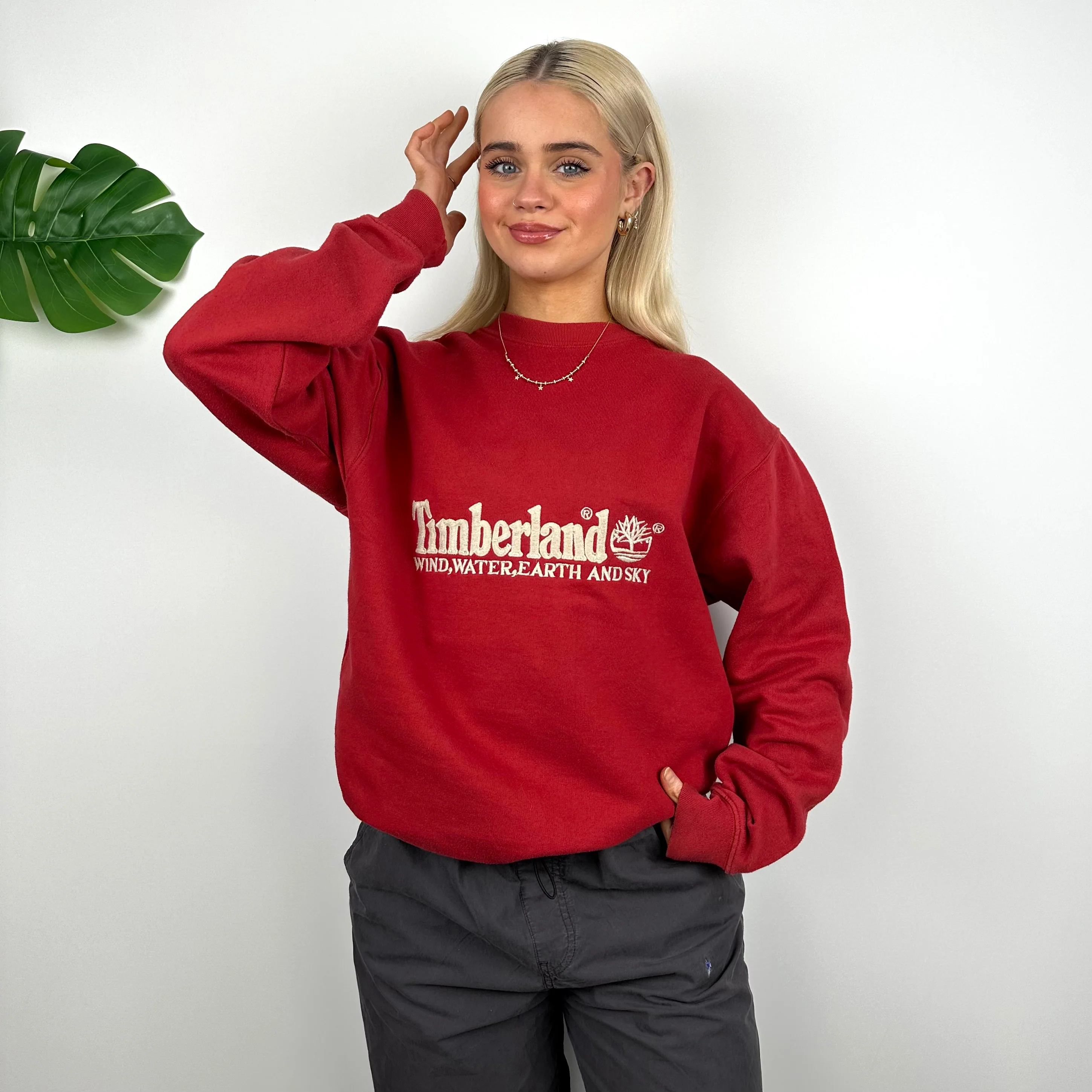 Timberland Red Embroidered Spell Out Sweatshirt (M) - Image 2