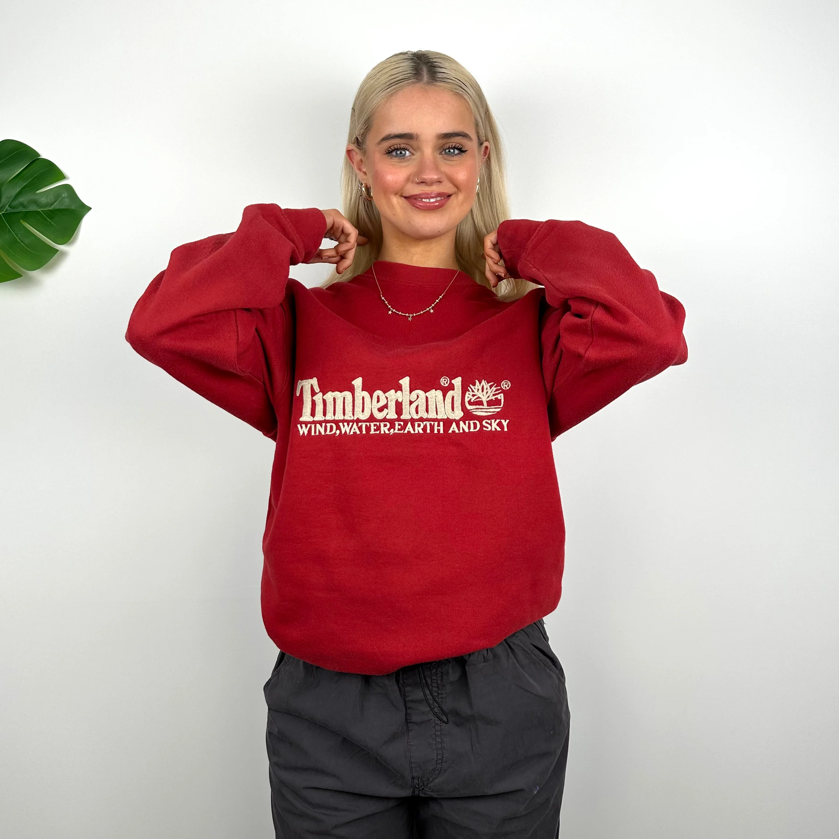 Timberland Red Embroidered Spell Out Sweatshirt (M) - Image 3