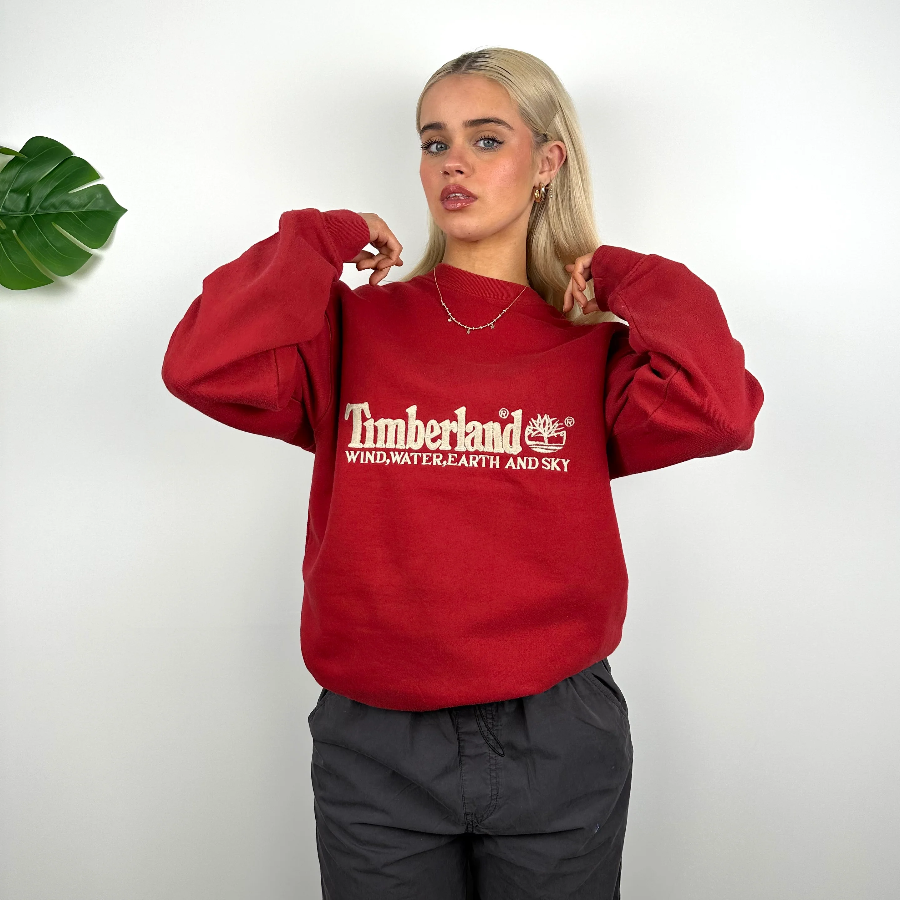 Timberland Red Embroidered Spell Out Sweatshirt (M) - Image 4