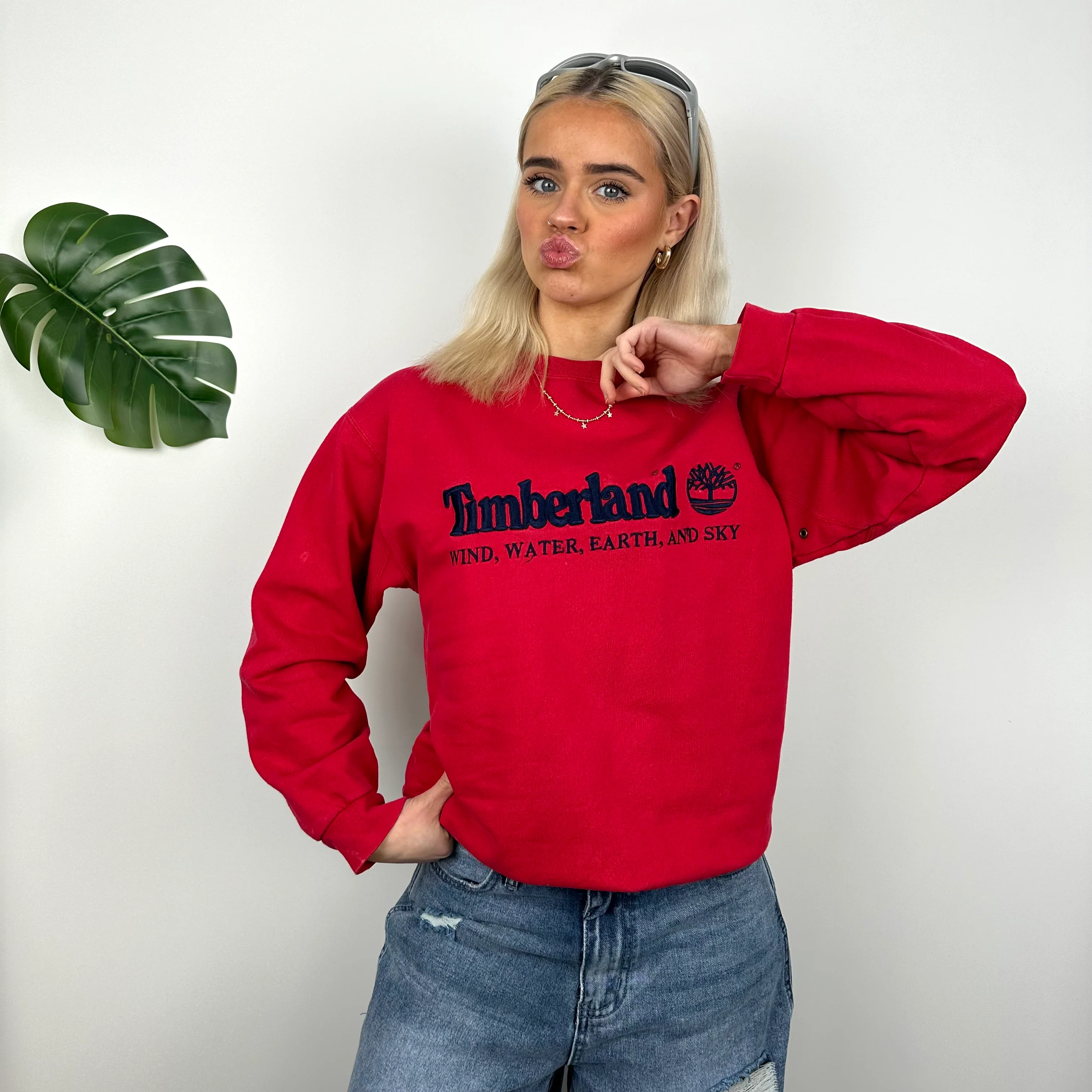 Timberland Red Embroidered Spell Out Sweatshirt (S)