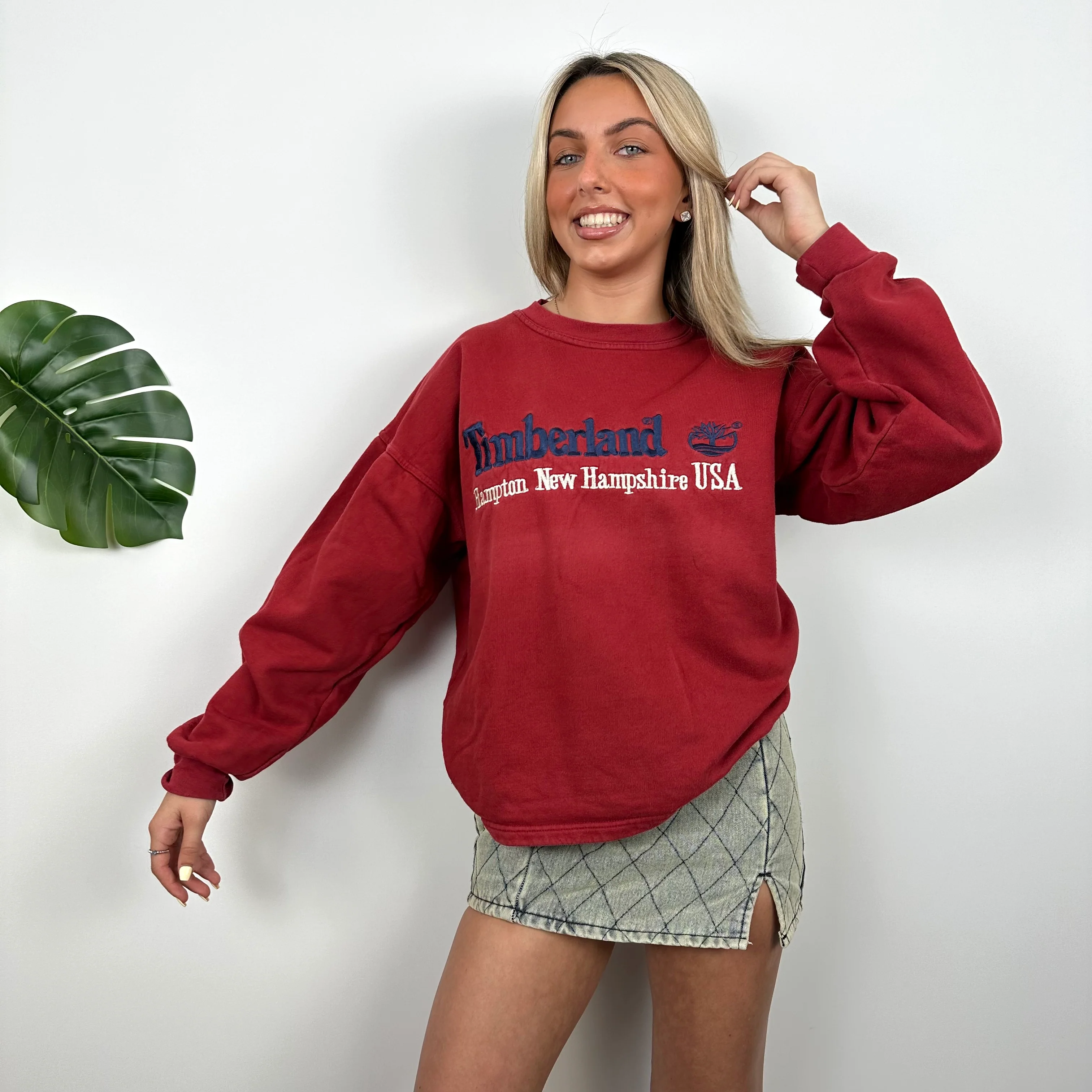 Timberland Red Embroidered Spell Out Sweatshirt (L) - Image 3
