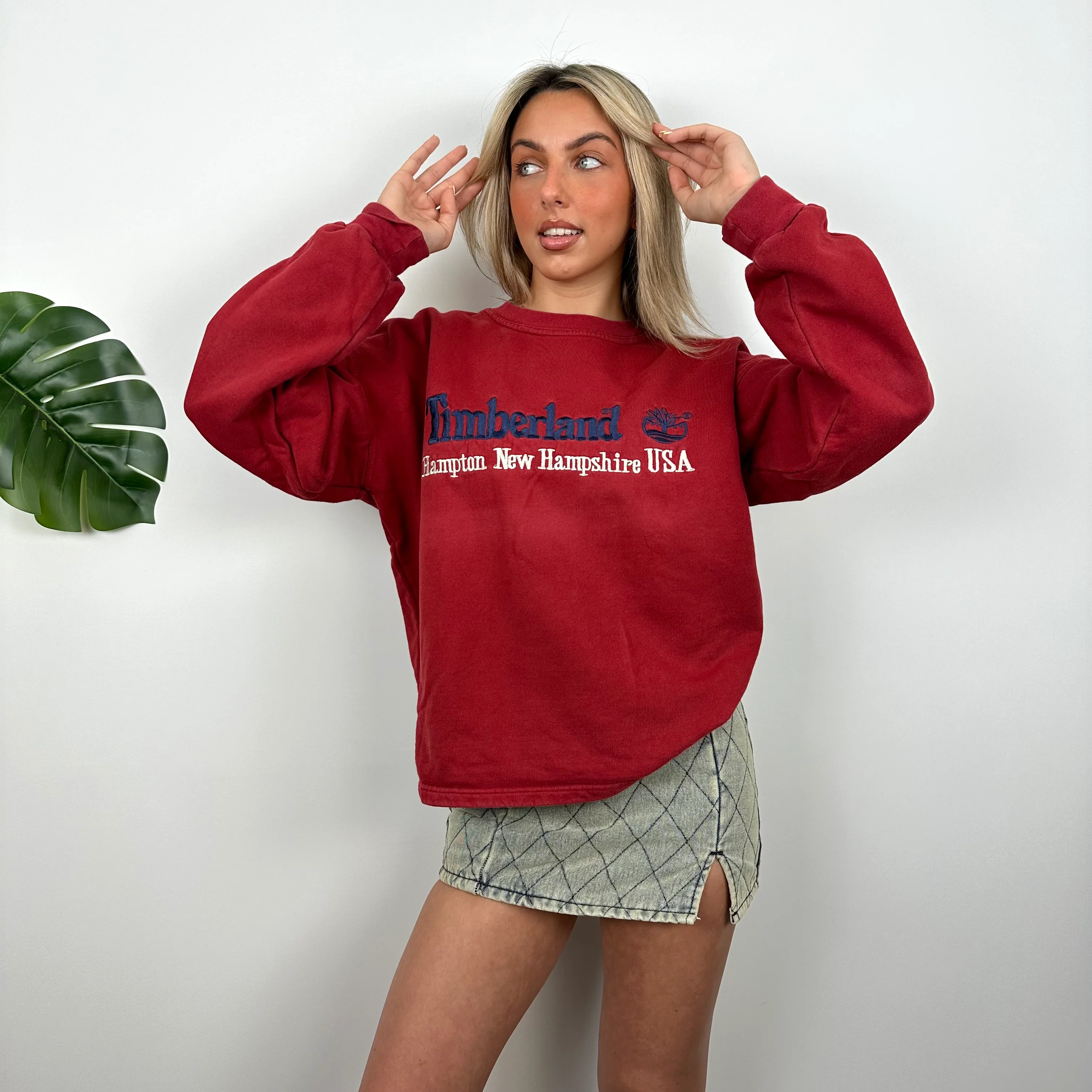 Timberland Red Embroidered Spell Out Sweatshirt (L) - Image 6