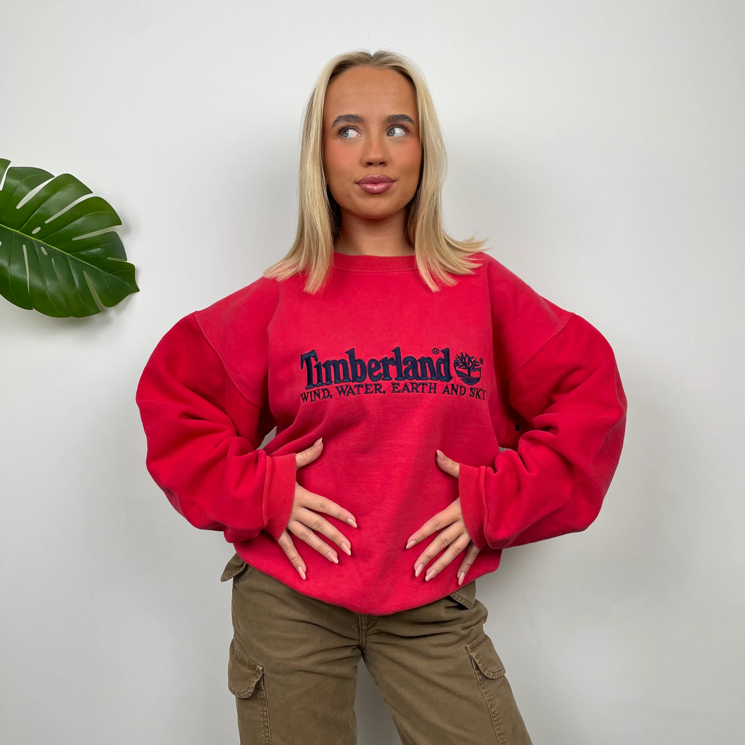 Timberland Red Embroidered Spell Out Sweatshirt (M) - Image 2