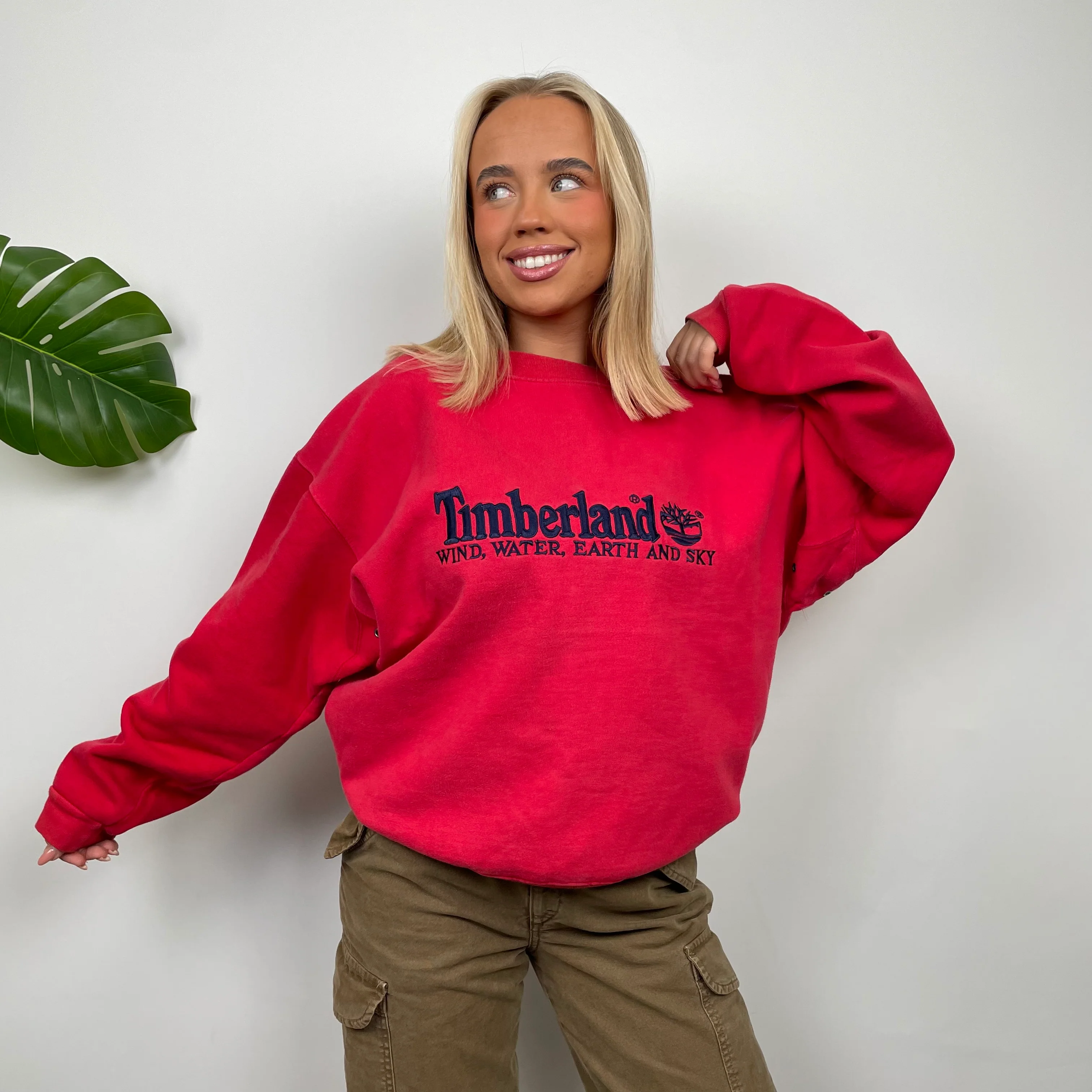 Timberland Red Embroidered Spell Out Sweatshirt (M) - Image 3