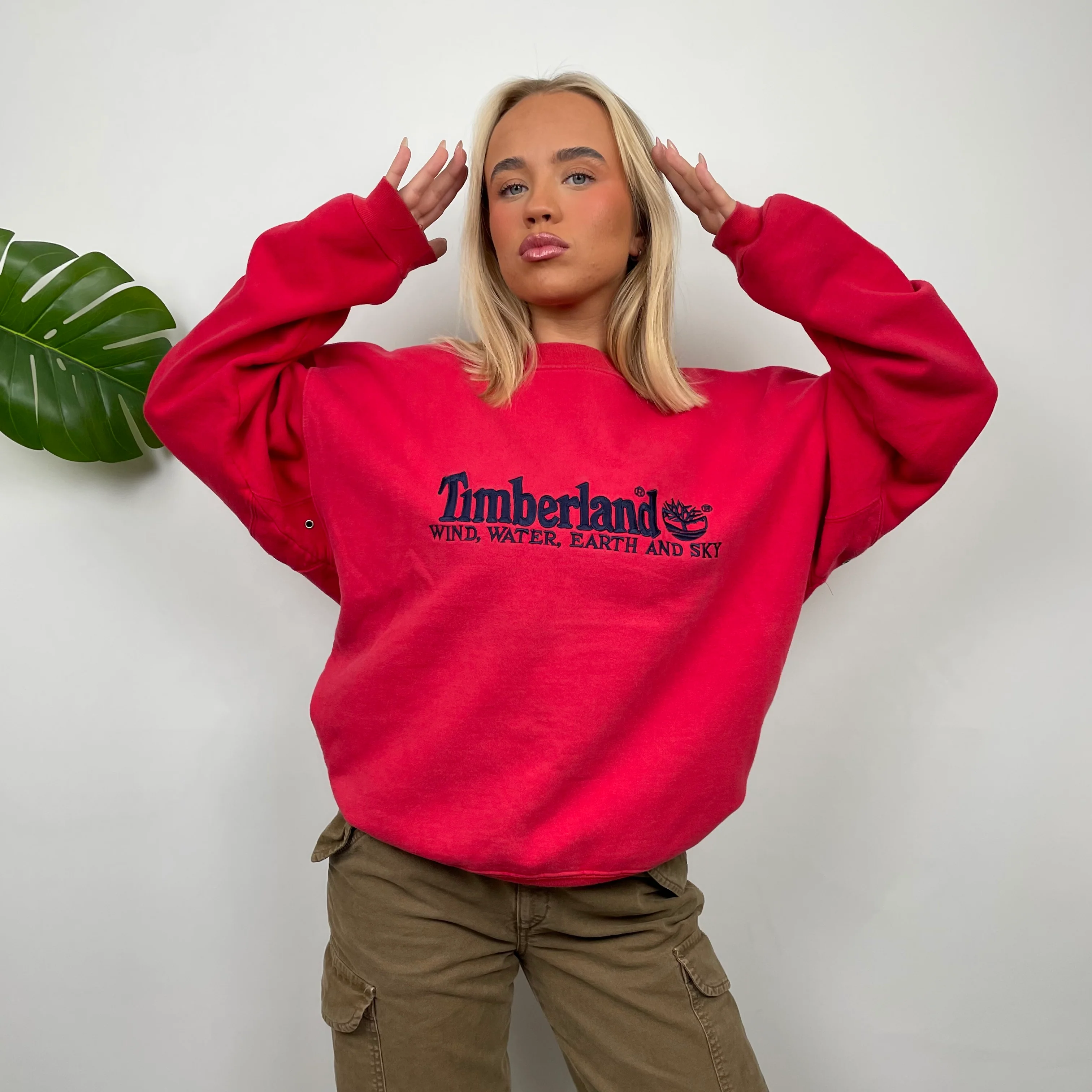 Timberland Red Embroidered Spell Out Sweatshirt (M) - Image 4