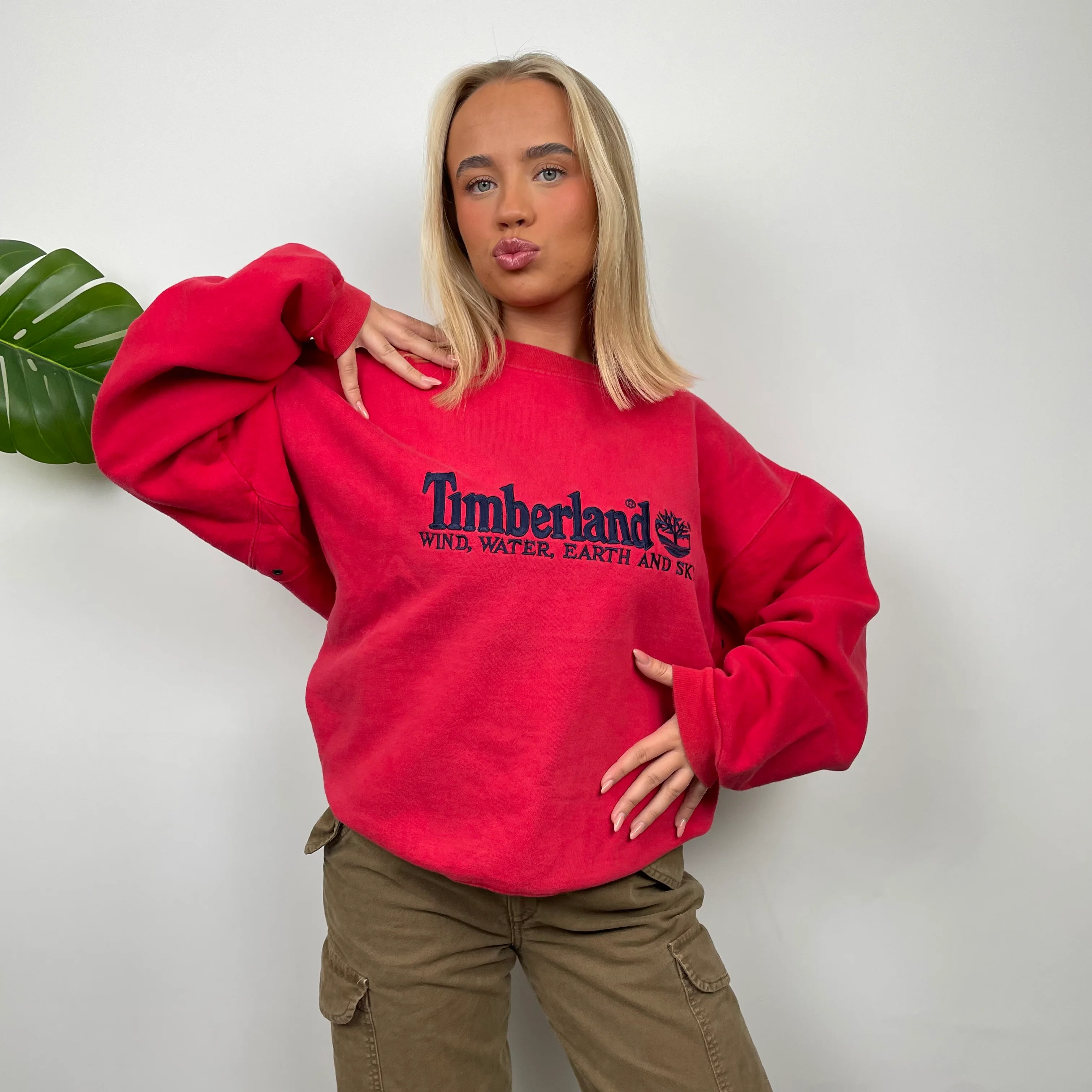 Timberland Red Embroidered Spell Out Sweatshirt (M) - Image 5
