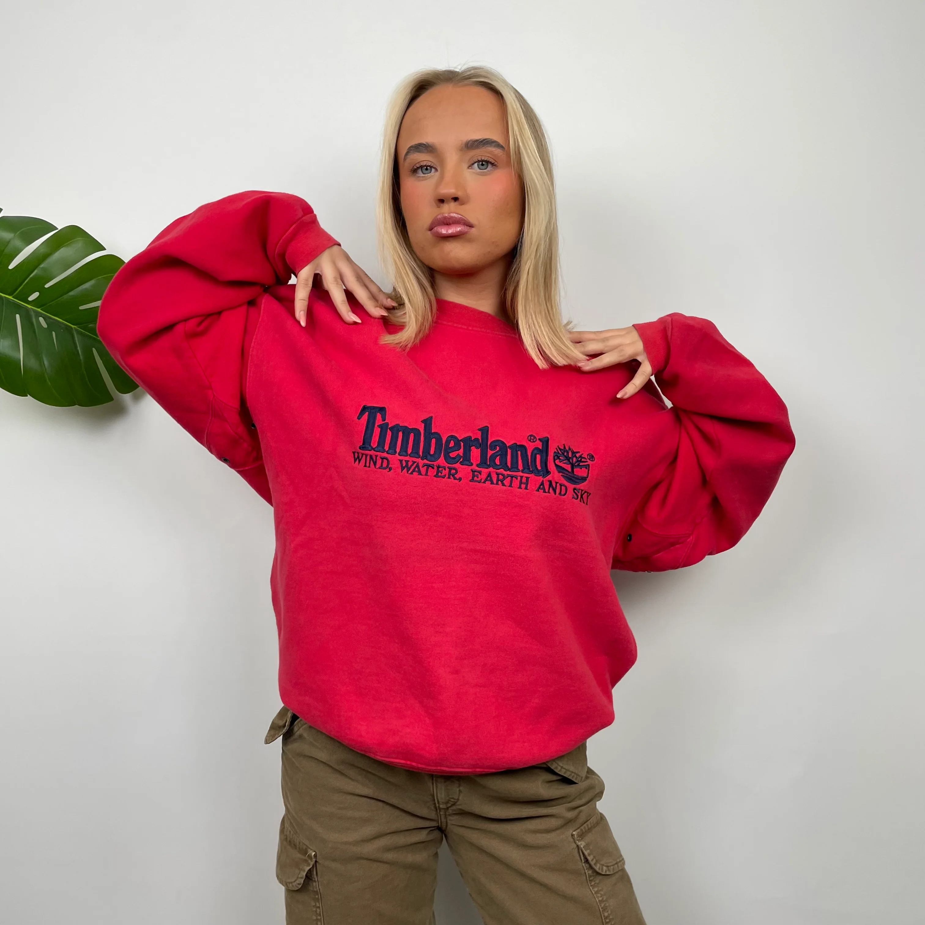 Timberland Red Embroidered Spell Out Sweatshirt (M) - Image 6