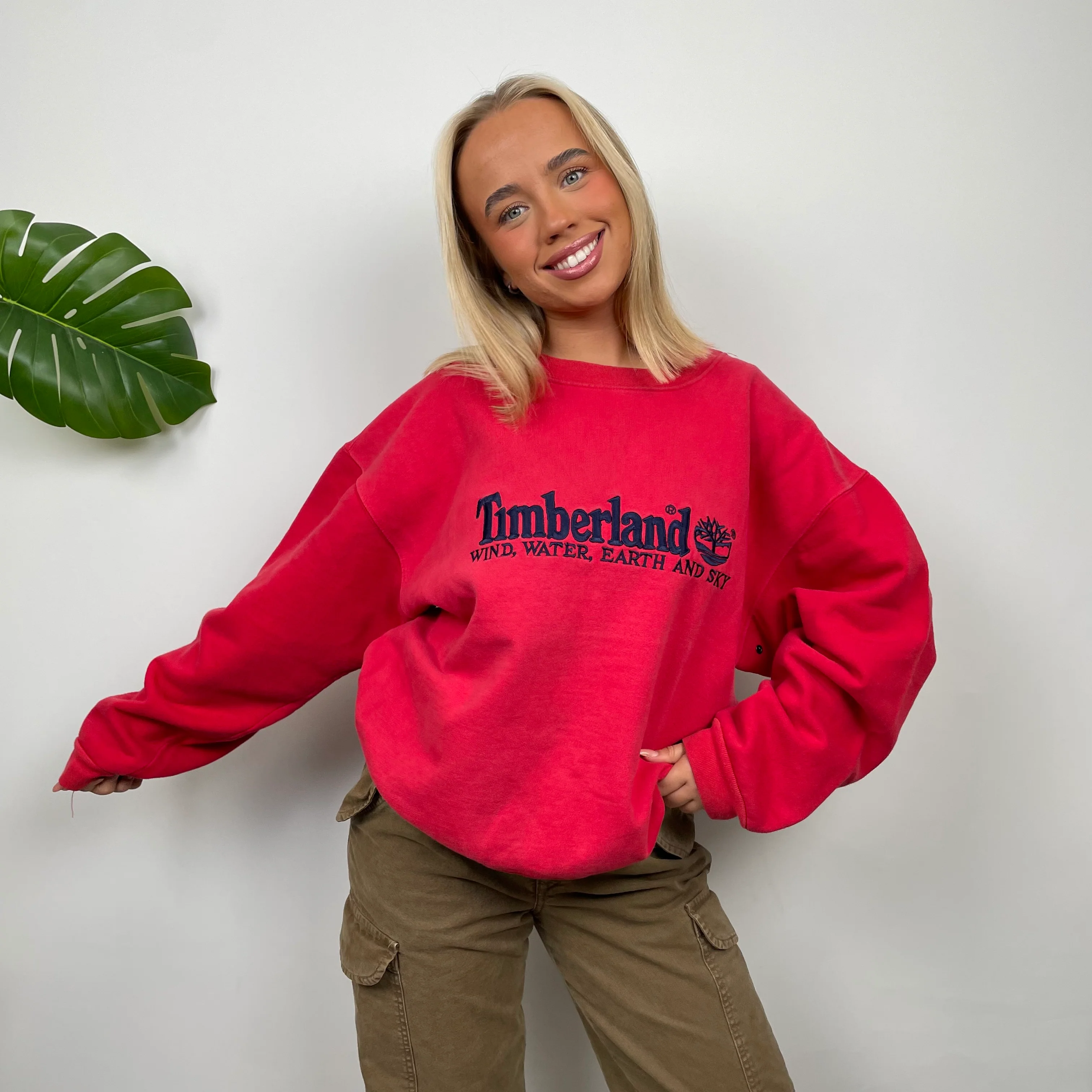 Timberland Red Embroidered Spell Out Sweatshirt (M) - Image 7