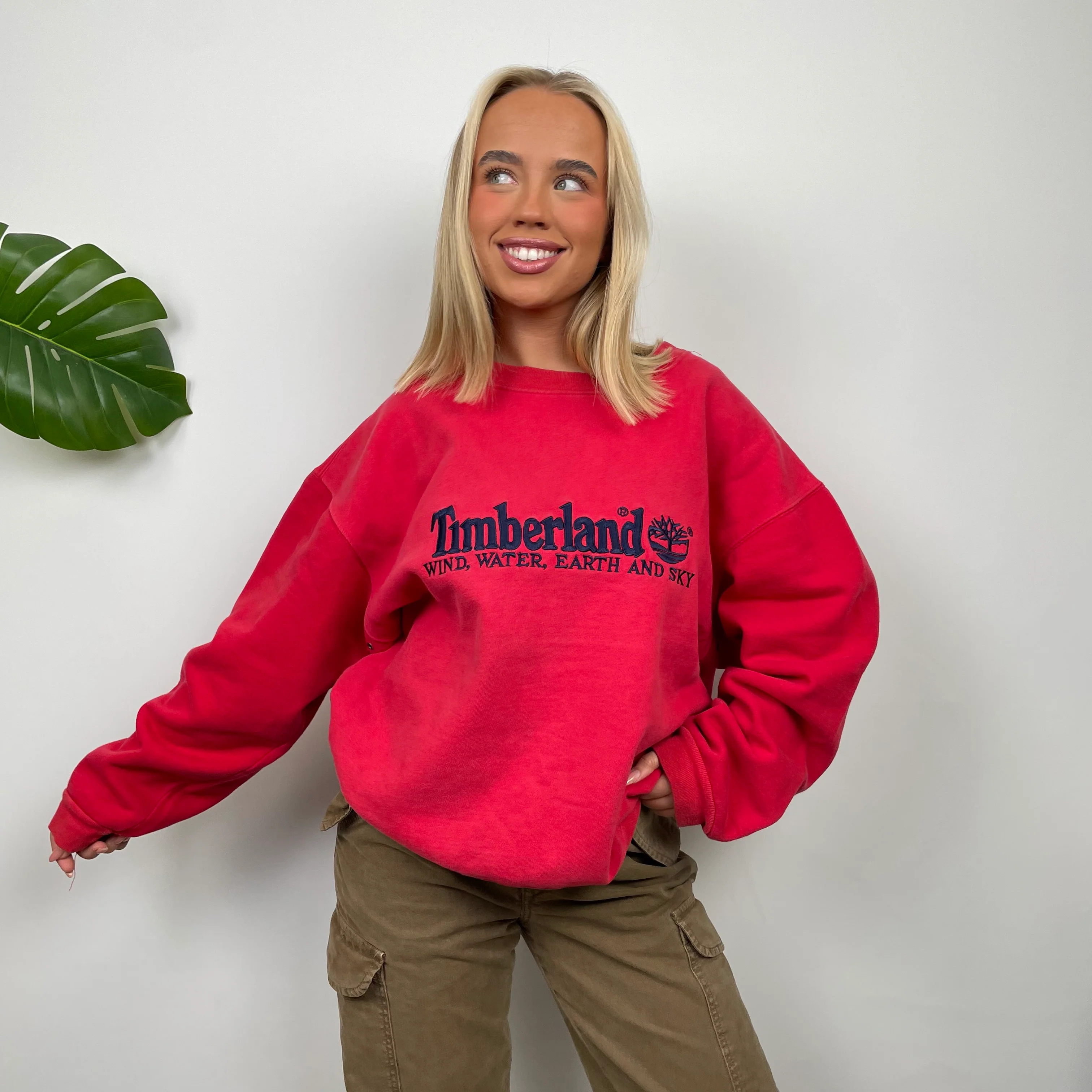 Timberland Red Embroidered Spell Out Sweatshirt (M) - Image 8