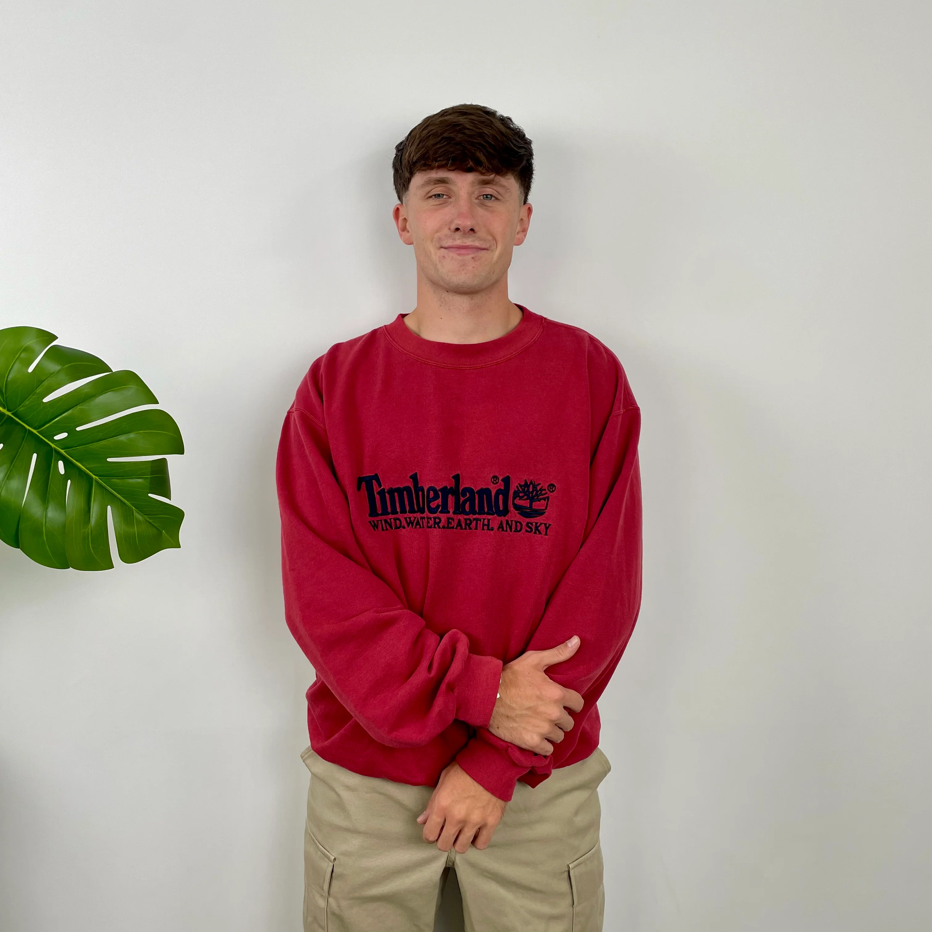 Timberland Red Embroidered Spell Out Sweatshirt (L) - Image 3