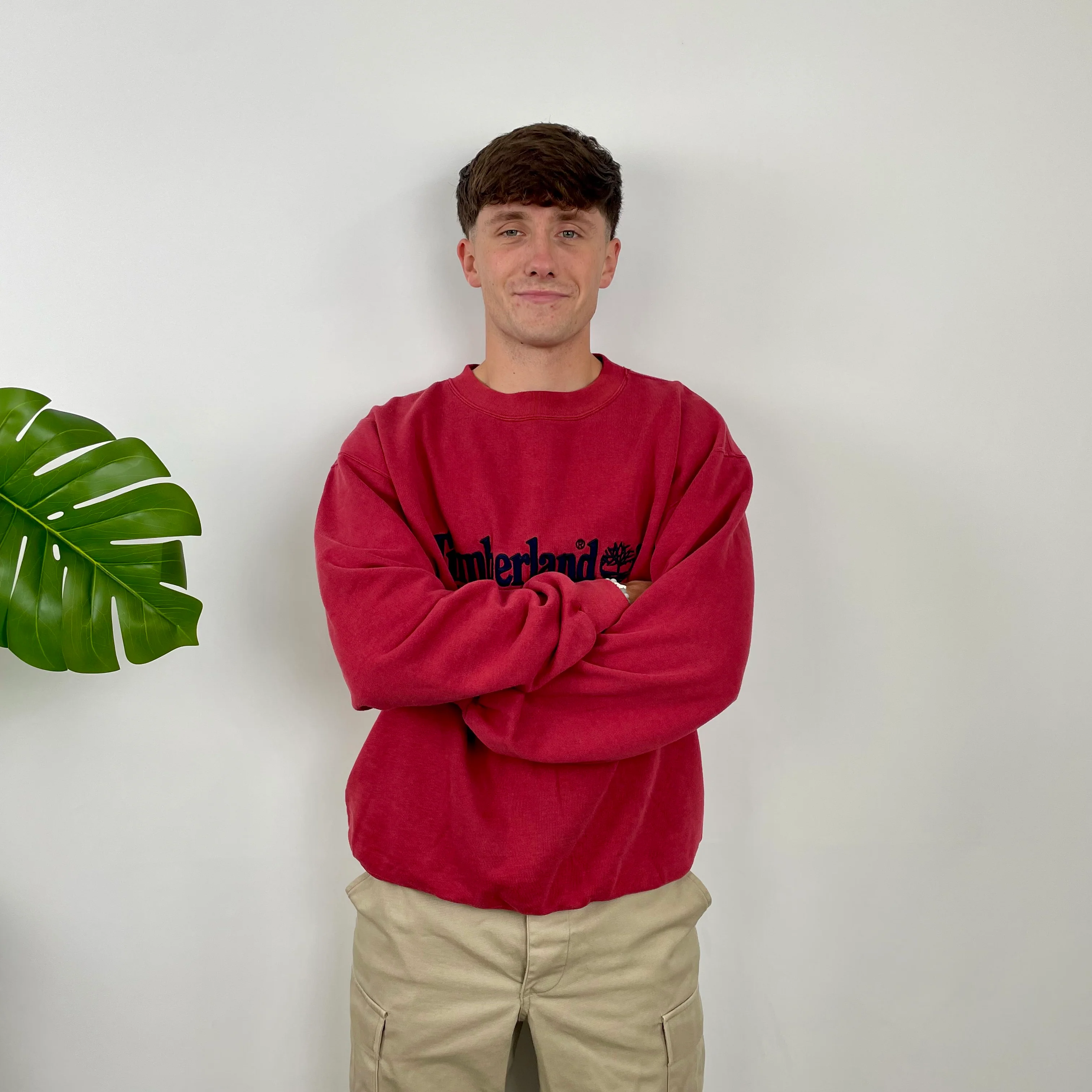 Timberland Red Embroidered Spell Out Sweatshirt (L) - Image 4