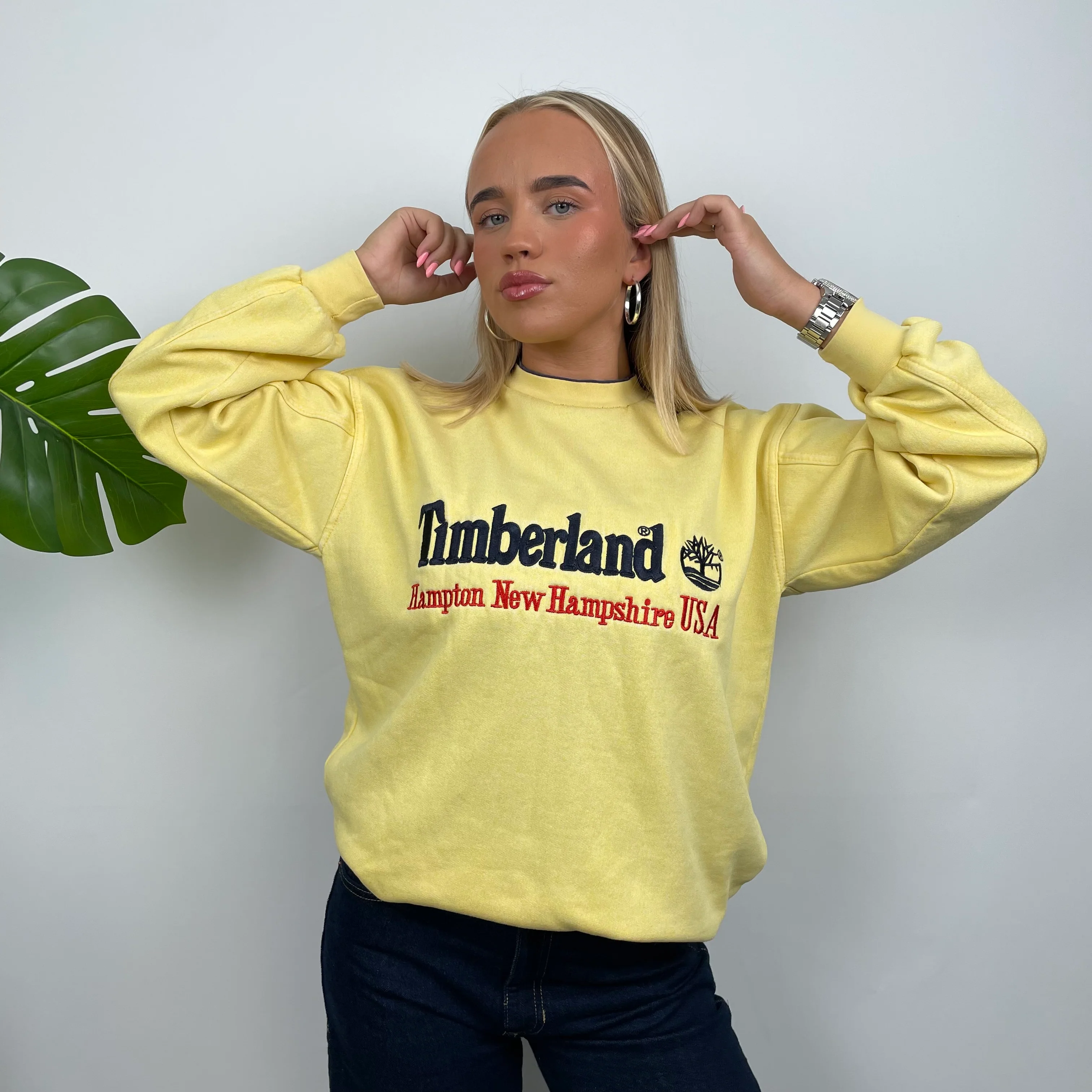 Timberland Yellow Embroidered Spell Out Sweatshirt (M) - Image 2