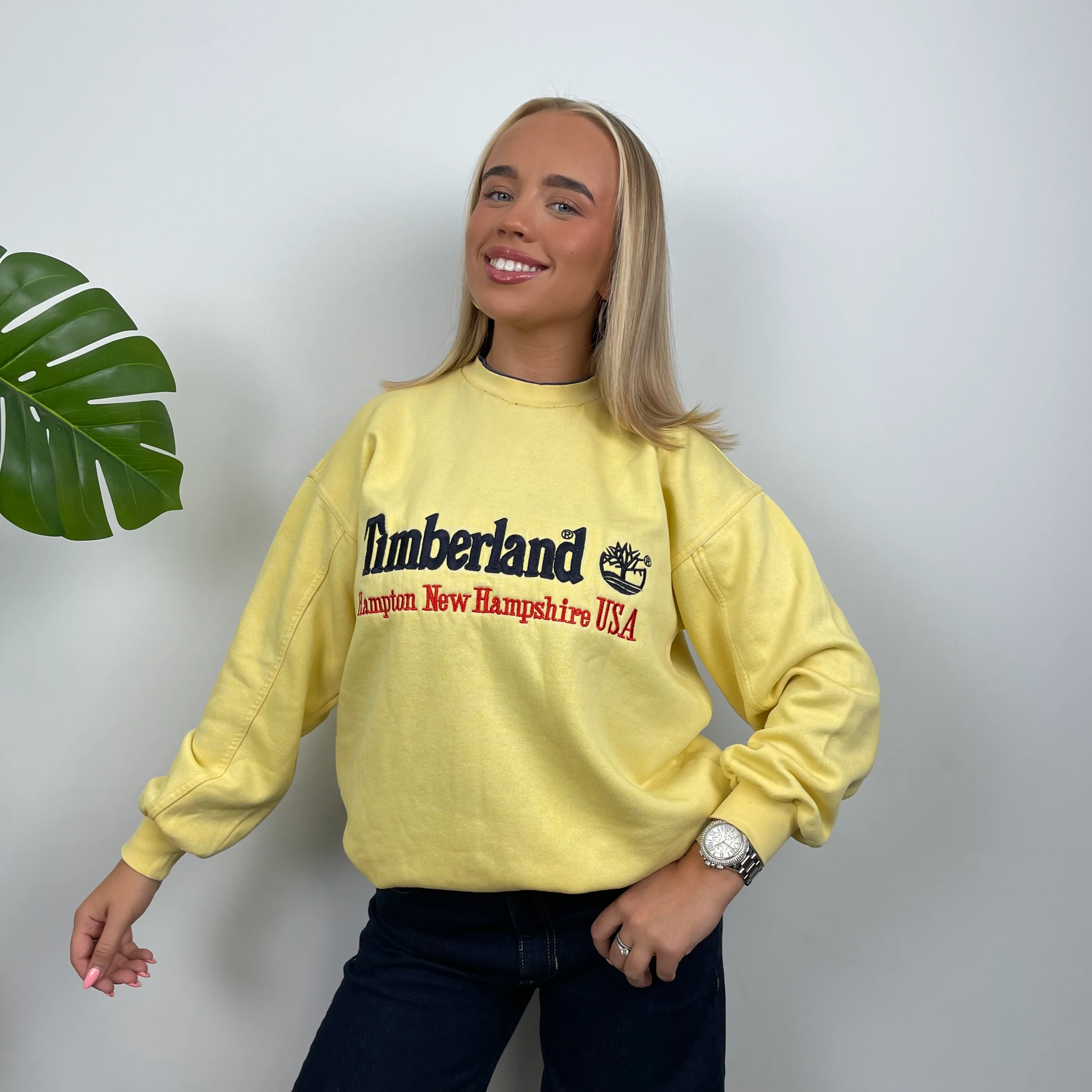 Timberland Yellow Embroidered Spell Out Sweatshirt (M) - Image 5