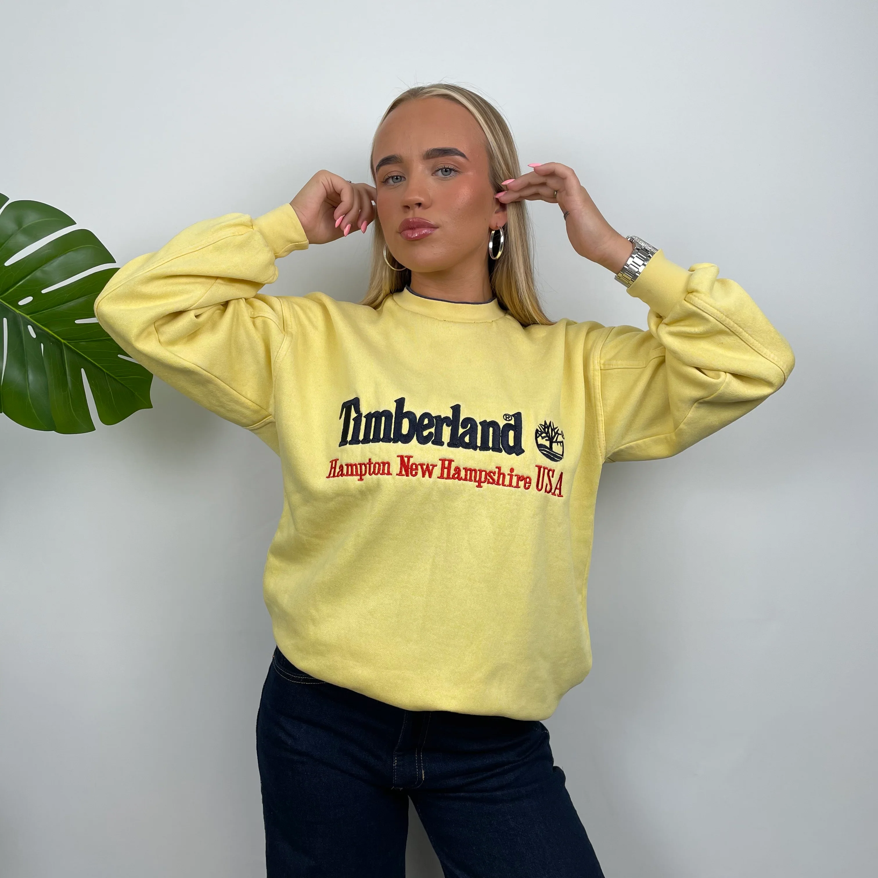 Timberland Yellow Embroidered Spell Out Sweatshirt (M) - Image 7