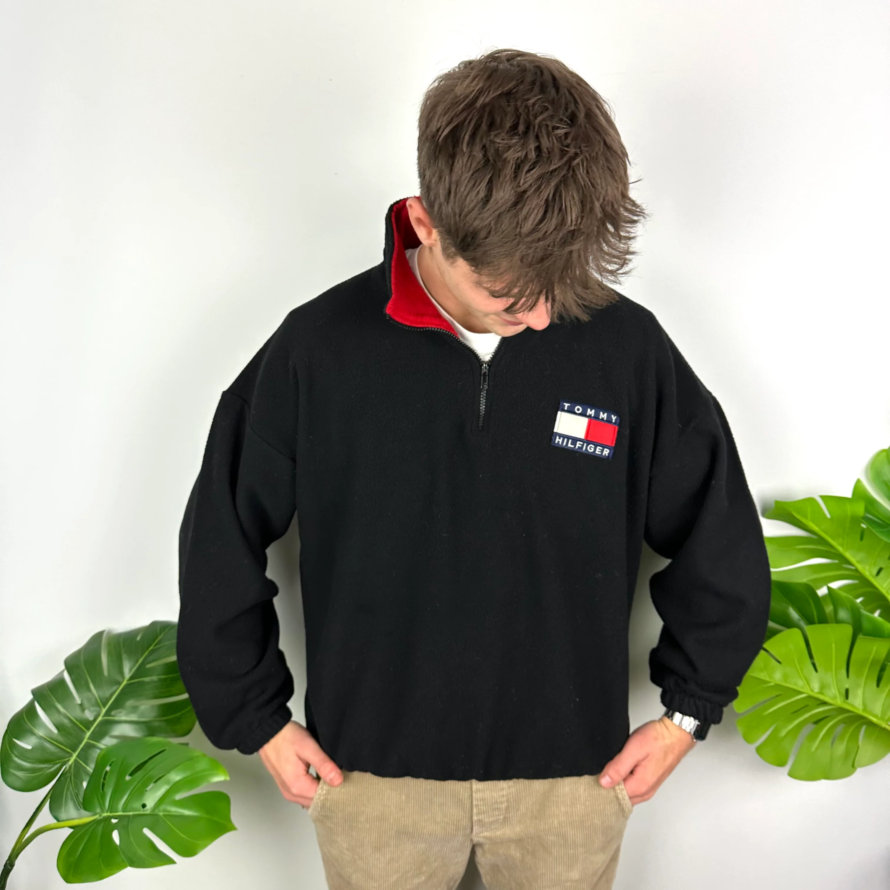 Tommy Hilfiger Black Embroidered Spell Out Teddy Bear Fleece Quarter Zip Sweatshirt (L) - Image 7