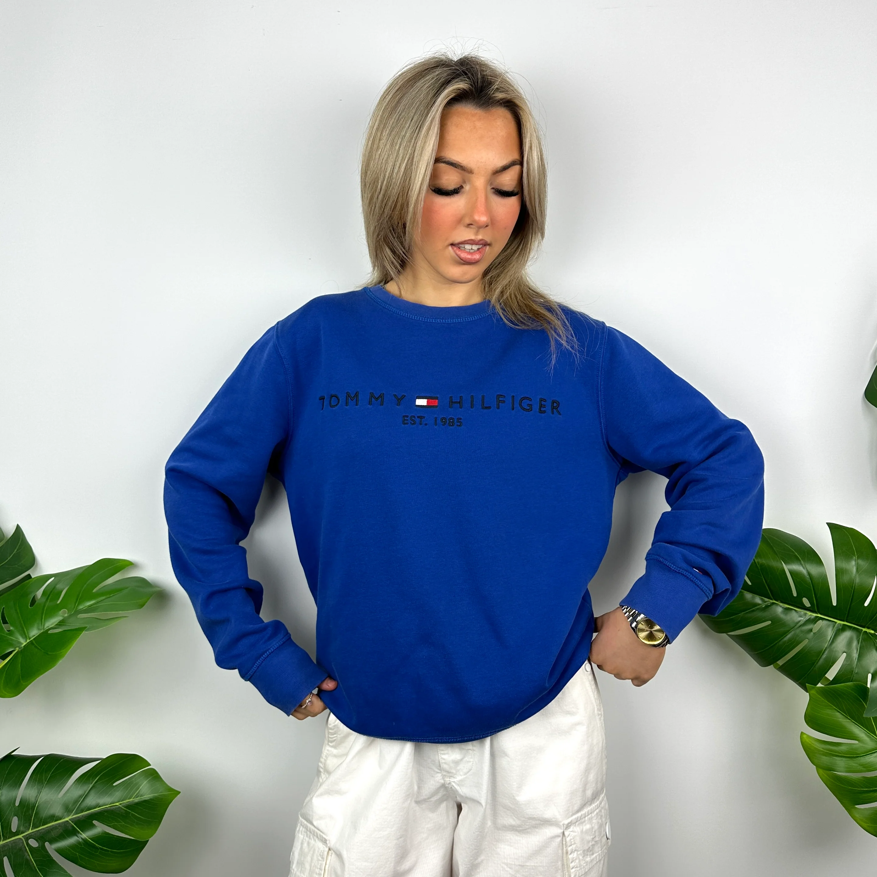 Tommy Hilfiger Blue Embroidered Spell Out Sweatshirt (M) - Image 3