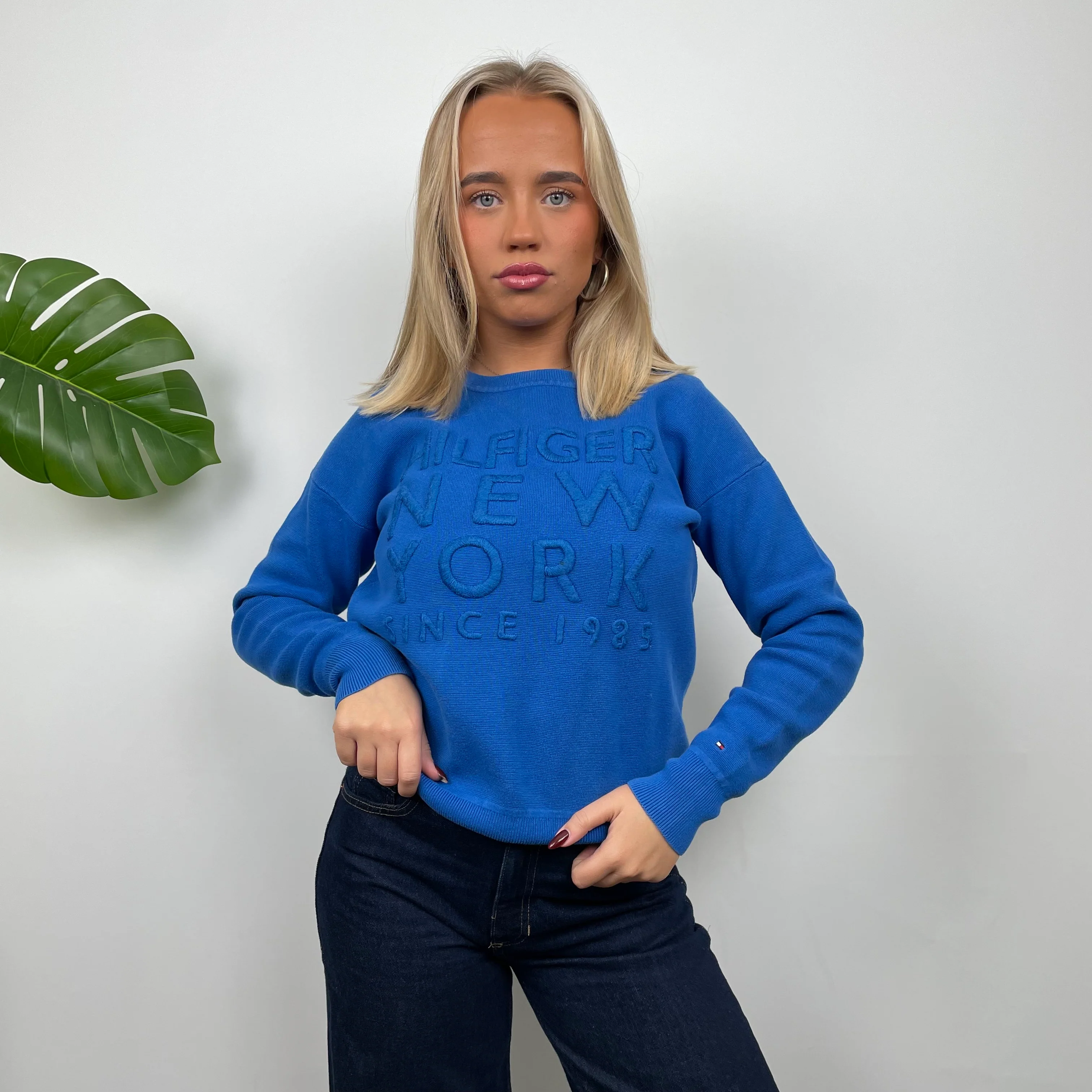 Tommy Hilfiger Blue Embroidered Spell Out Sweatshirt (S) - Image 3