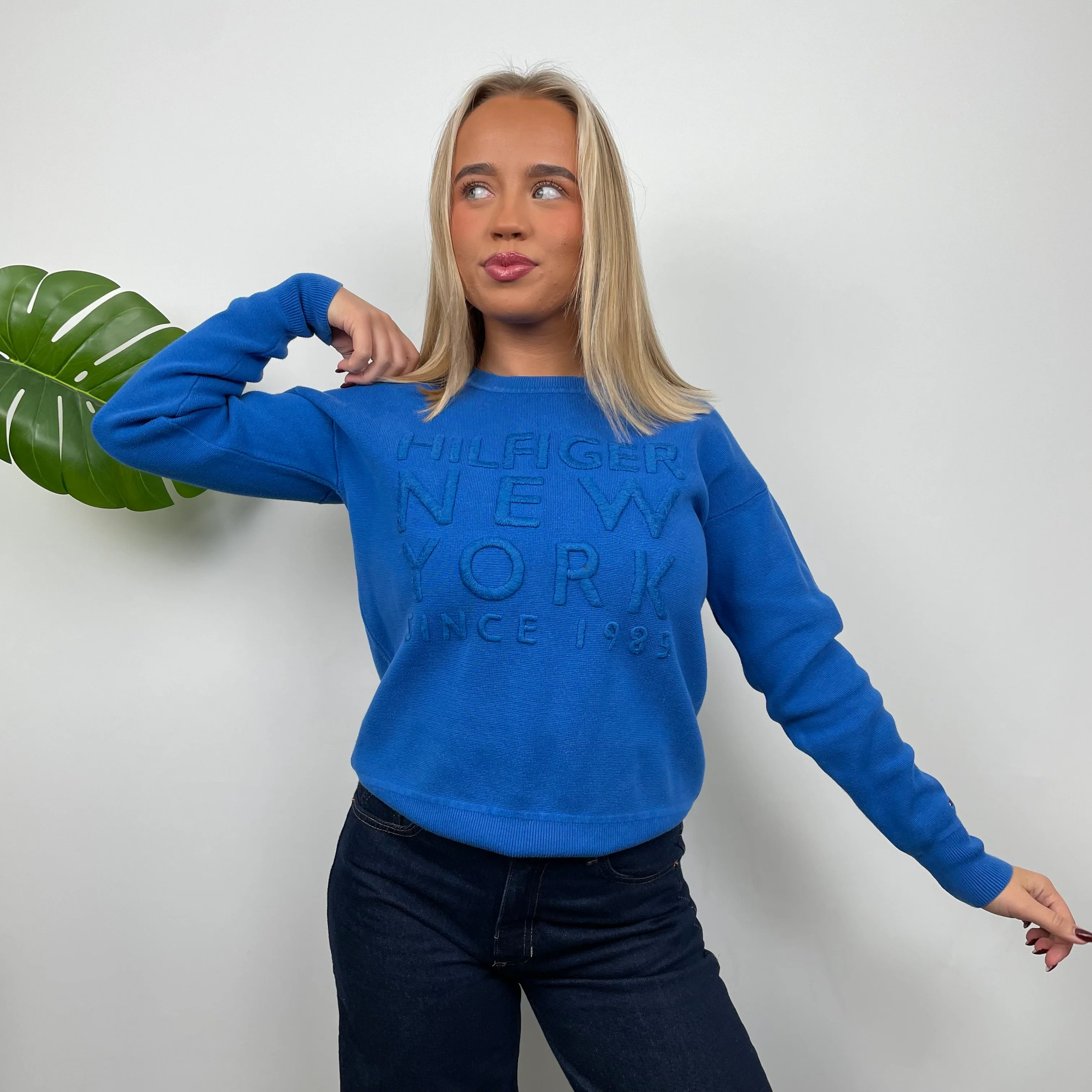 Tommy Hilfiger Blue Embroidered Spell Out Sweatshirt (S) - Image 4