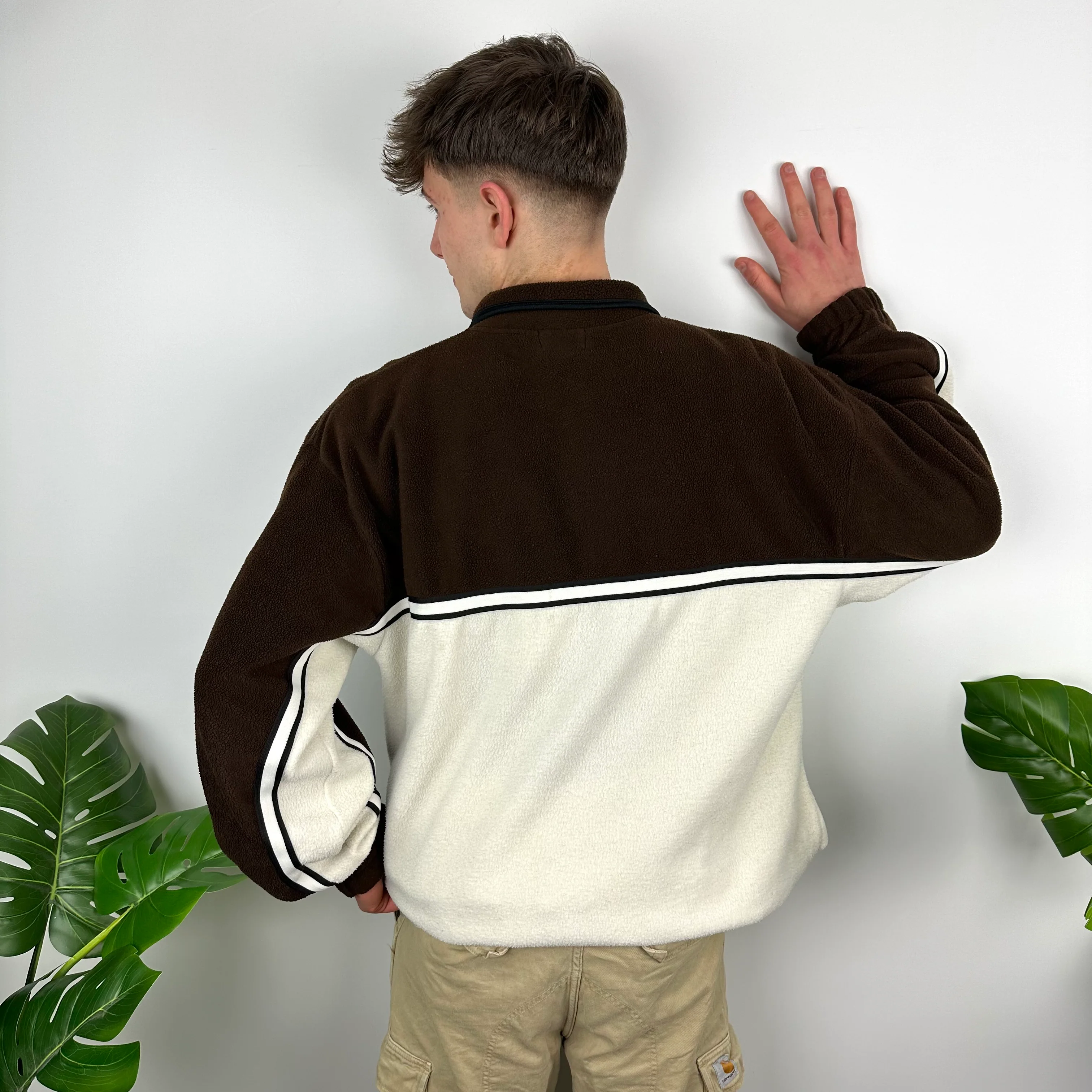 Tommy Hilfiger Cream & Brown Embroidered Spell Out Teddy Bear Fleece Quarter Zip Sweatshirt (XL) - Image 3