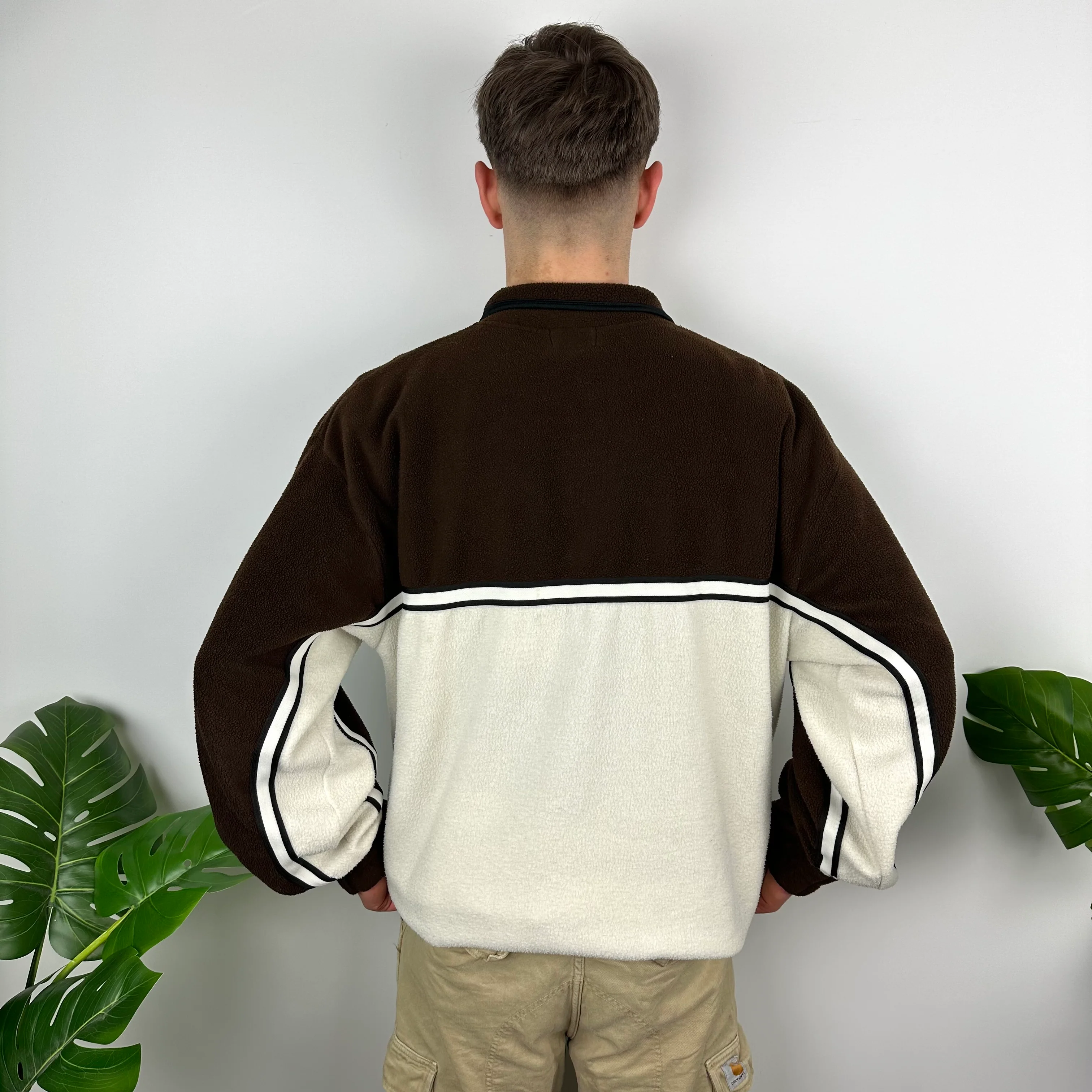 Tommy Hilfiger Cream & Brown Embroidered Spell Out Teddy Bear Fleece Quarter Zip Sweatshirt (XL) - Image 5