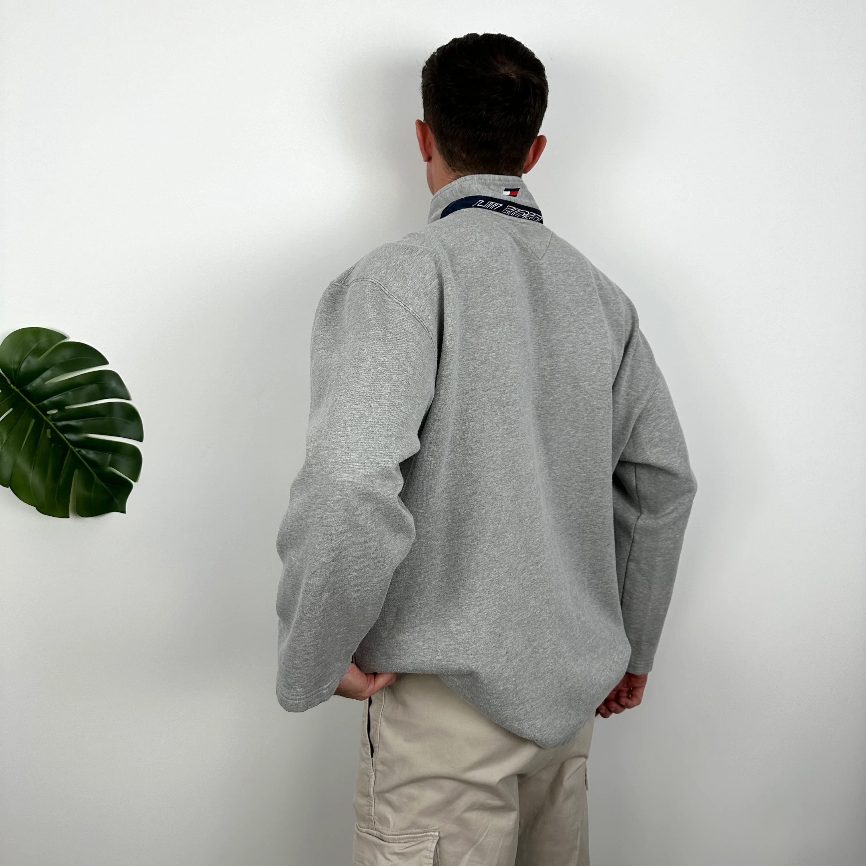 Tommy Hilfiger Grey Embroidered Spell Out Quarter Zip Sweatshirt (L) - Image 4