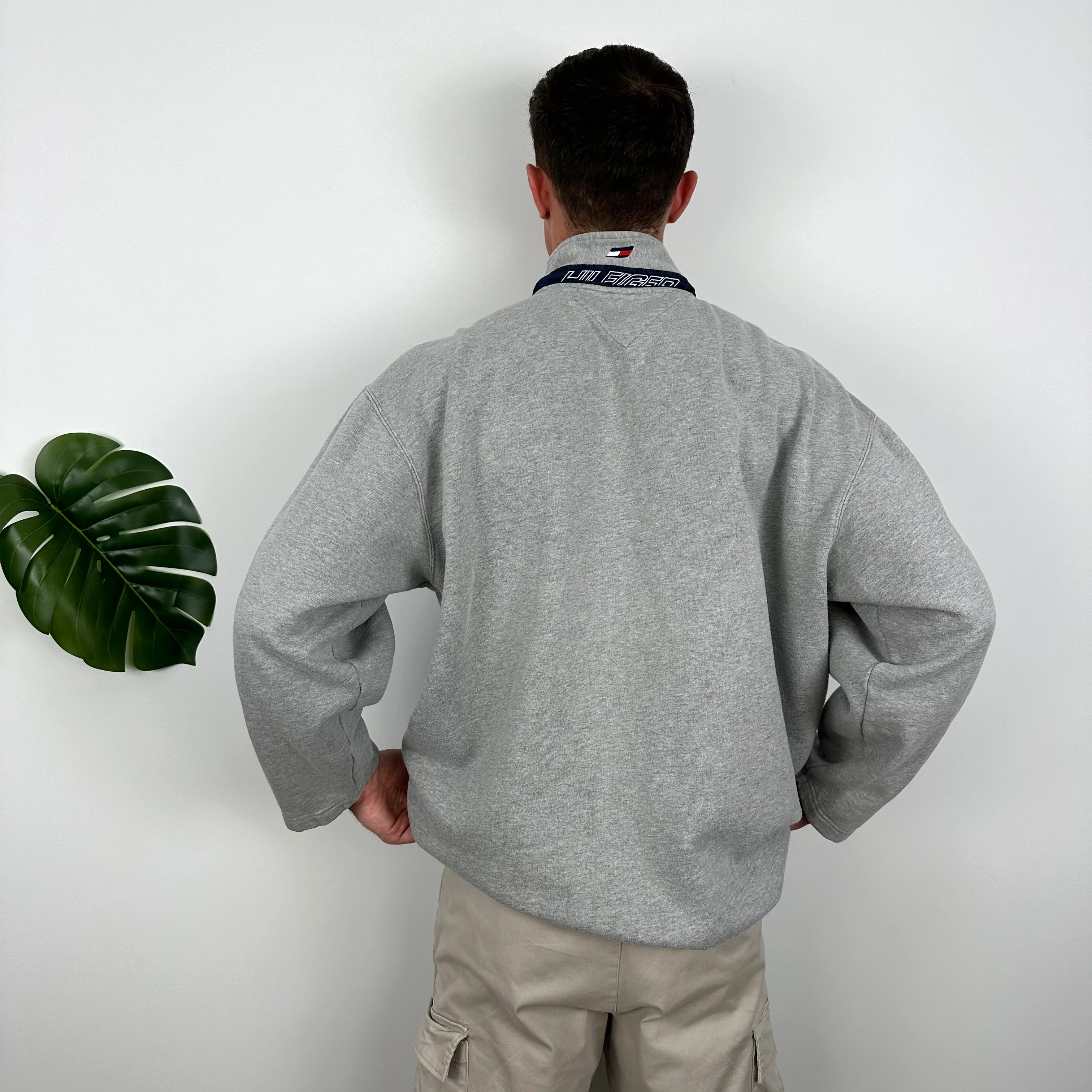 Tommy Hilfiger Grey Embroidered Spell Out Quarter Zip Sweatshirt (L) - Image 5