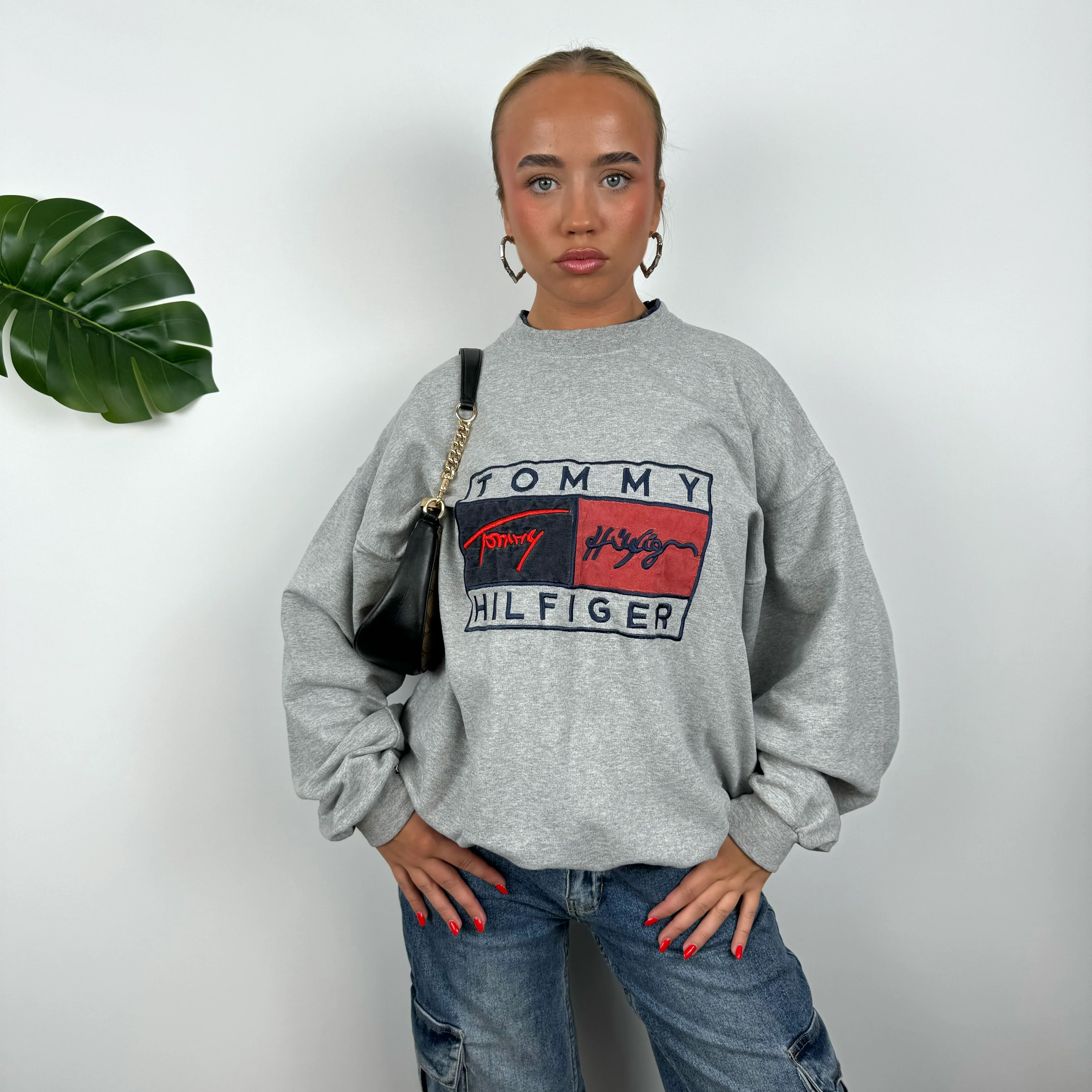 Tommy Hilfiger Grey Embroidered Spell Out Sweatshirt (XL) - Image 2