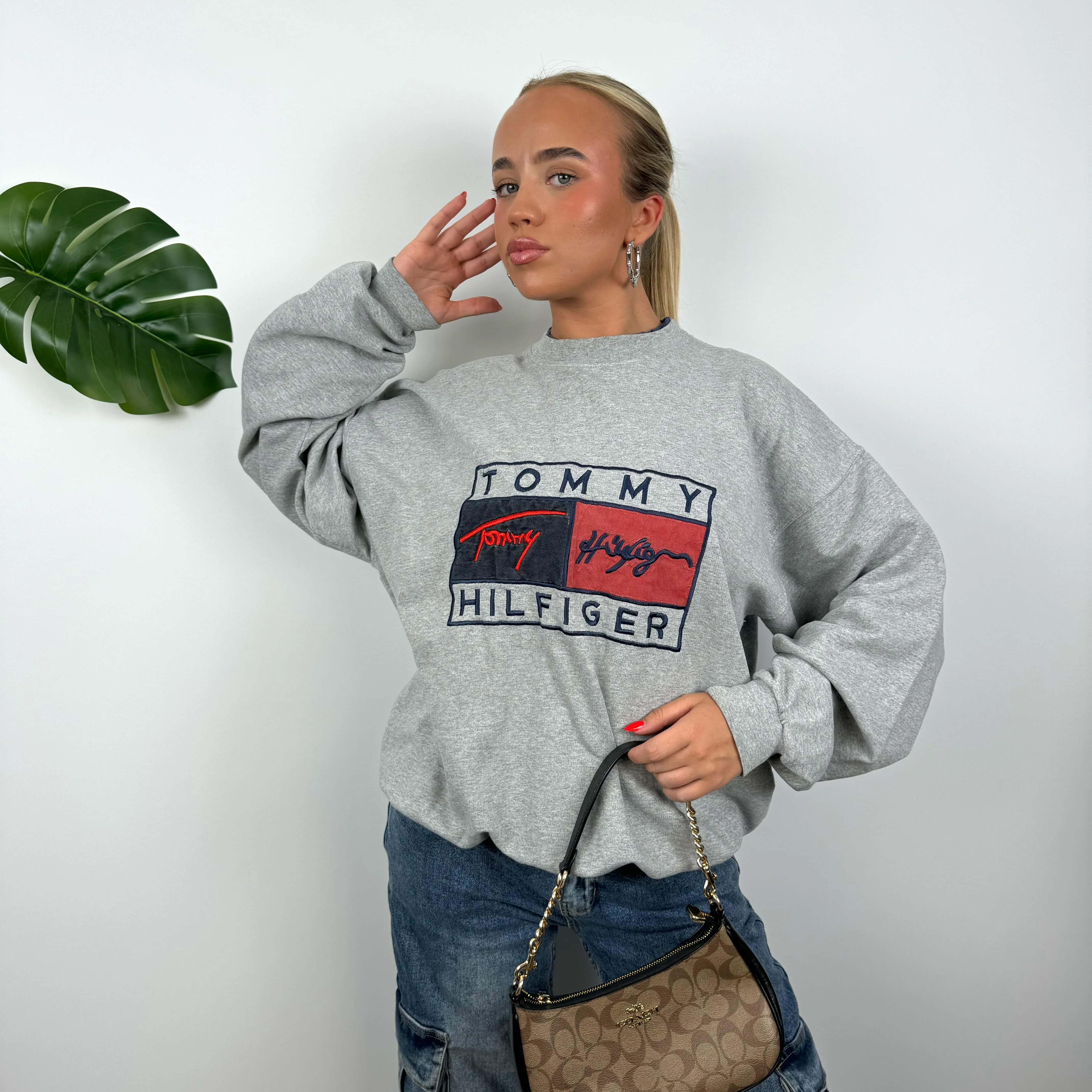 Tommy Hilfiger Grey Embroidered Spell Out Sweatshirt (XL) - Image 3