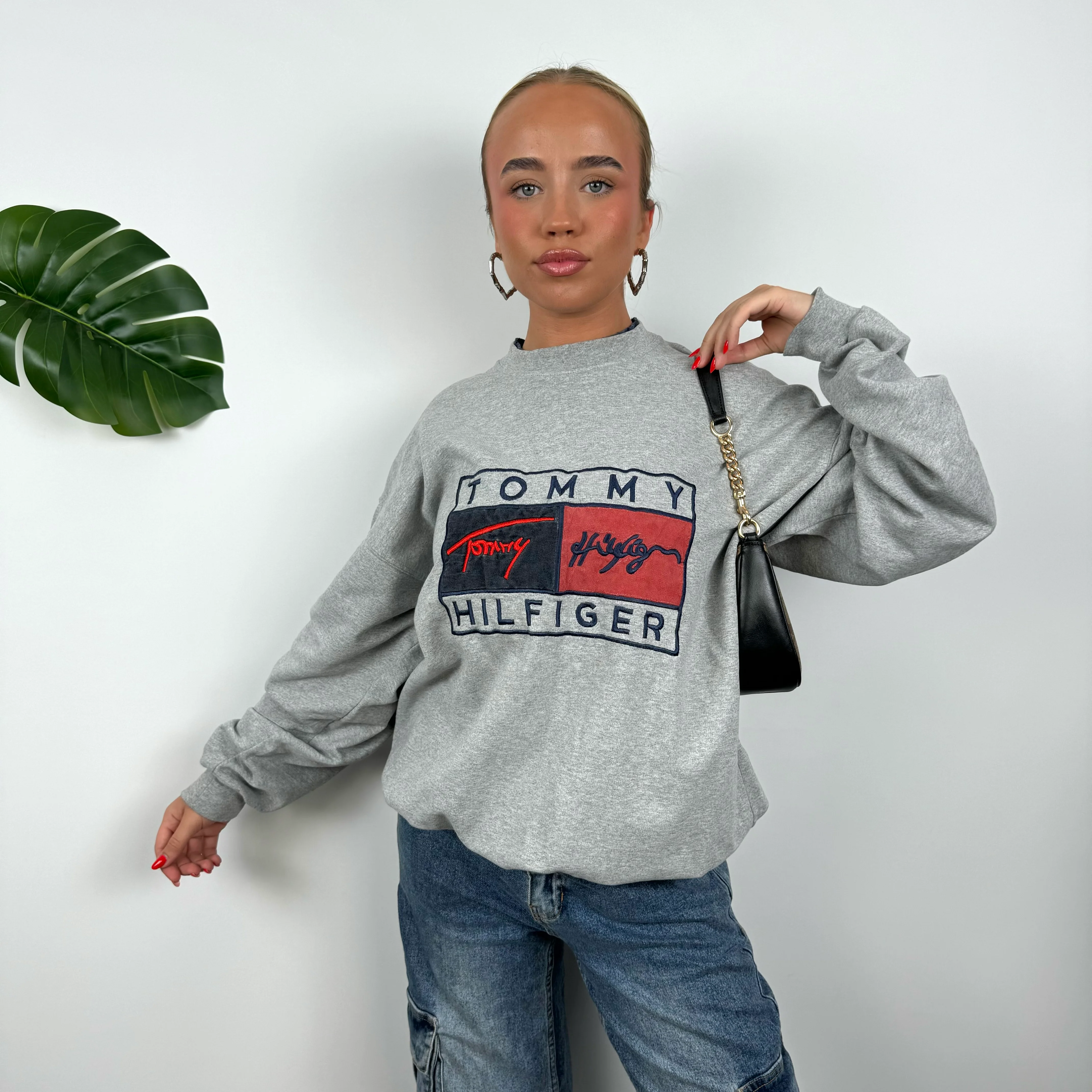 Tommy Hilfiger Grey Embroidered Spell Out Sweatshirt (XL) - Image 4