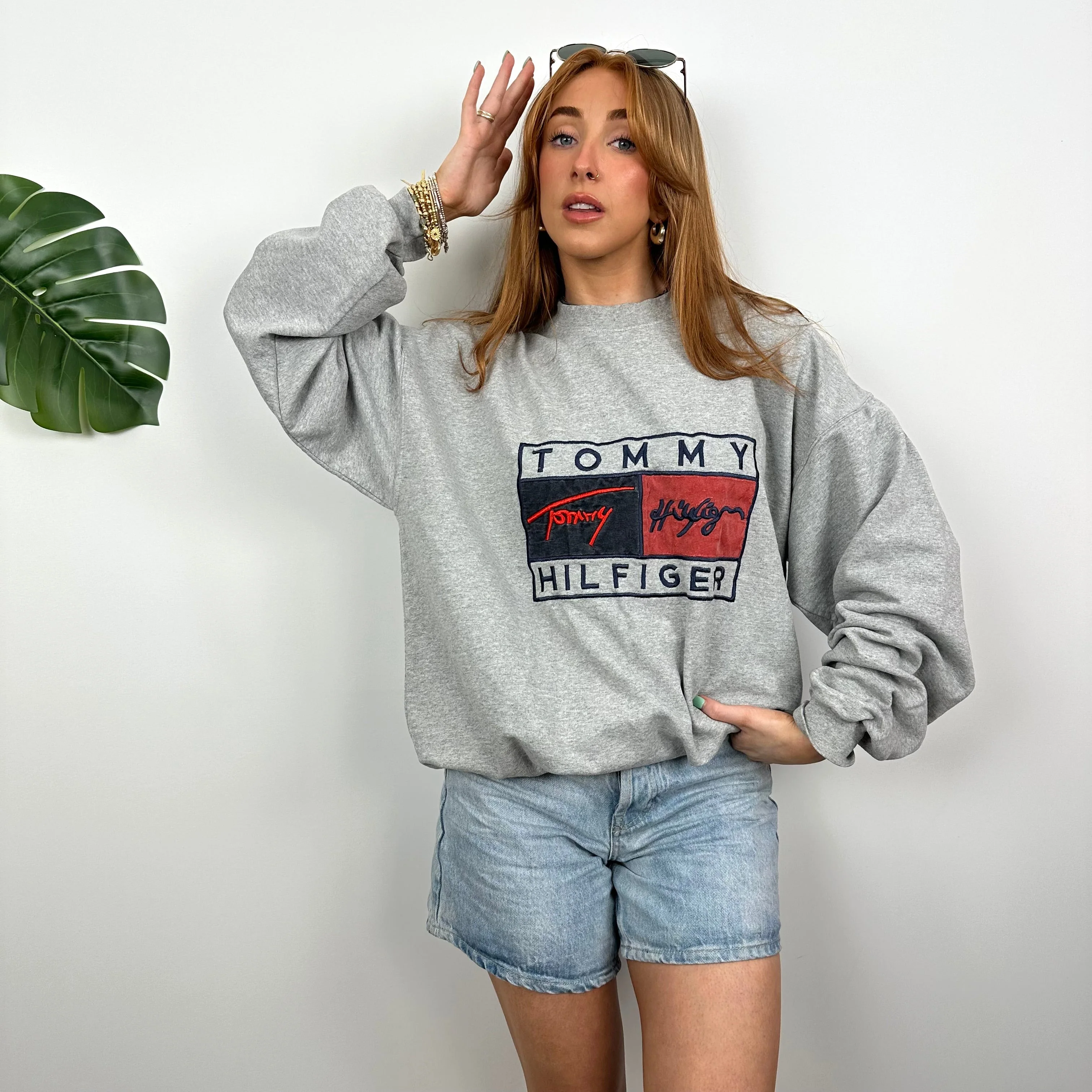 Tommy Hilfiger Grey Embroidered Spell Out Sweatshirt as worn by Annalivia (XL) - Image 2
