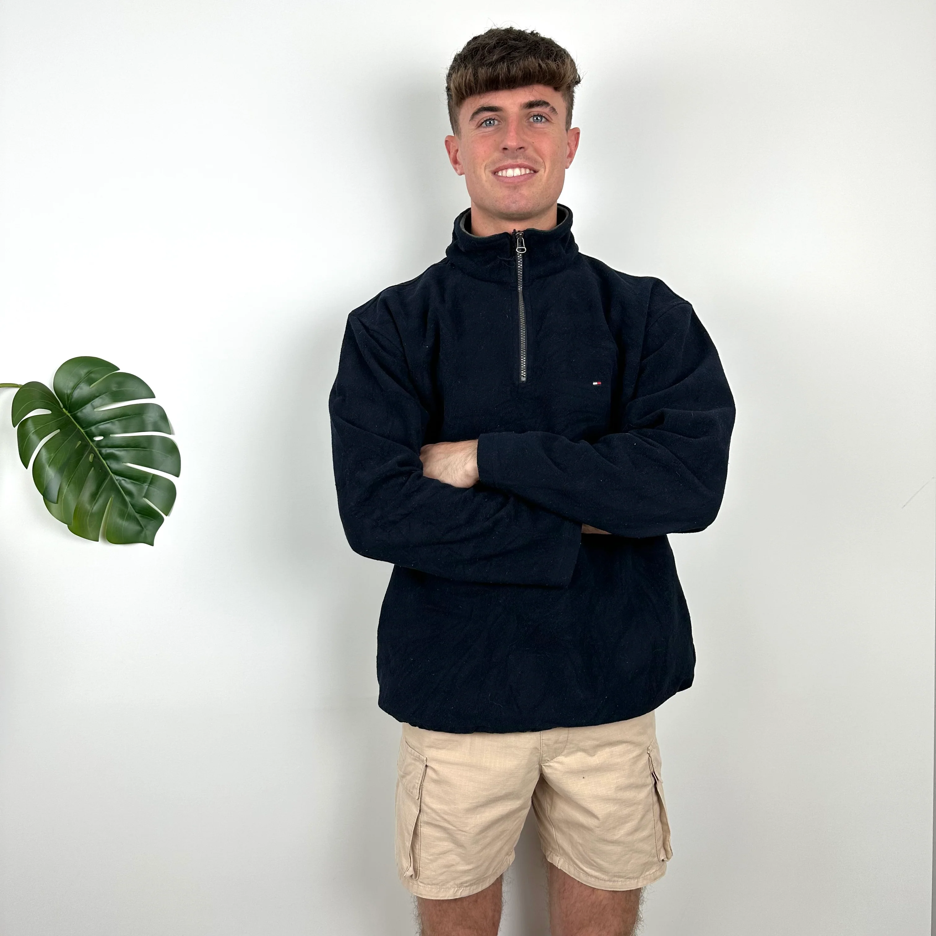 Tommy Hilfiger Navy Embroidered Spell Out Teddy Bear Fleece Quarter Zip Sweatshirt (XL) - Image 2