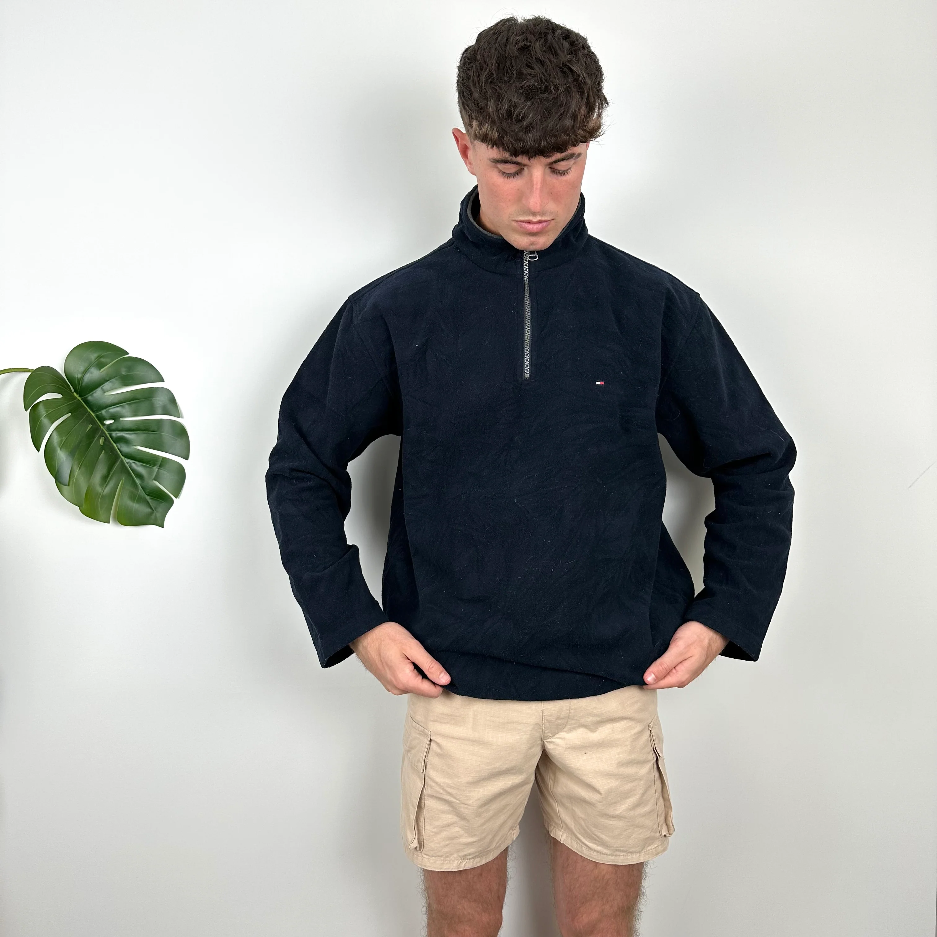 Tommy Hilfiger Navy Embroidered Spell Out Teddy Bear Fleece Quarter Zip Sweatshirt (XL) - Image 3