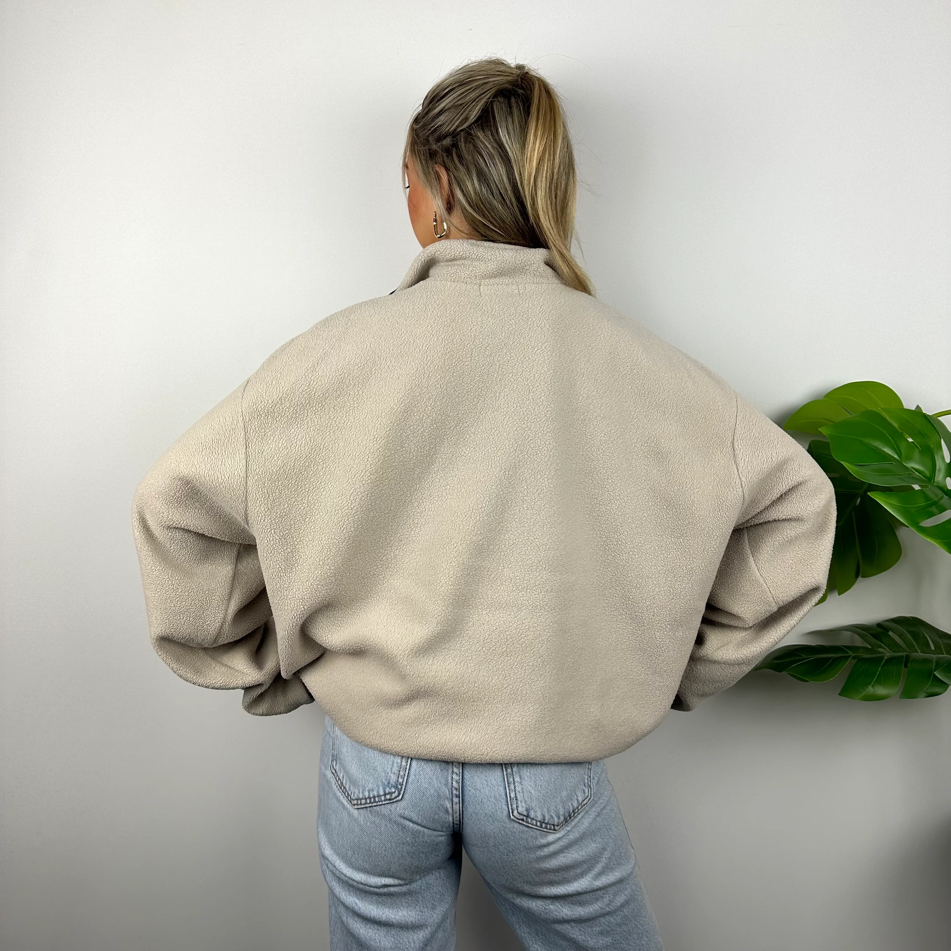 Tommy Hilfiger RARE Beige Embroidered Spell Out Teddy Bear Fleece Quarter Zip Sweatshirt (L) - Image 5