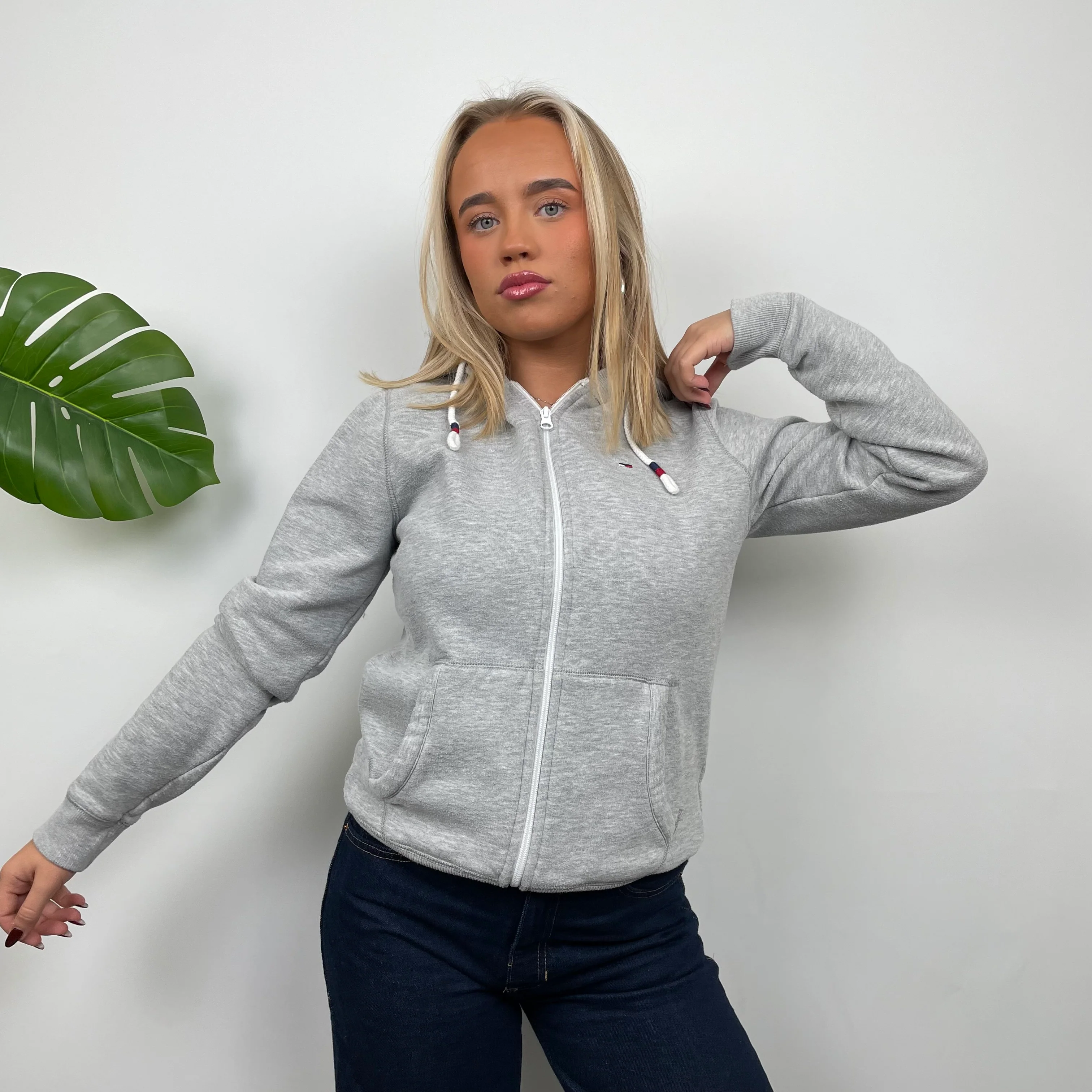 Tommy Hilfiger RARE Grey Embroidered Spell Out Zip Up Hoodie Jacket (S) - Image 3