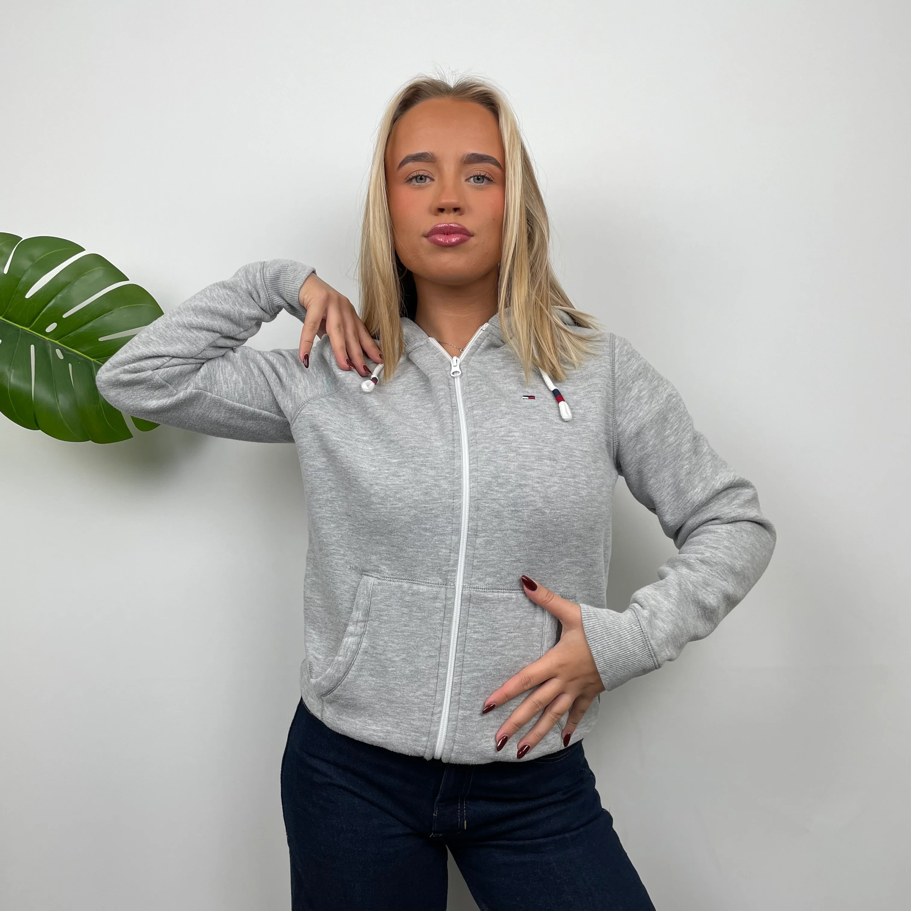 Tommy Hilfiger RARE Grey Embroidered Spell Out Zip Up Hoodie Jacket (S) - Image 4